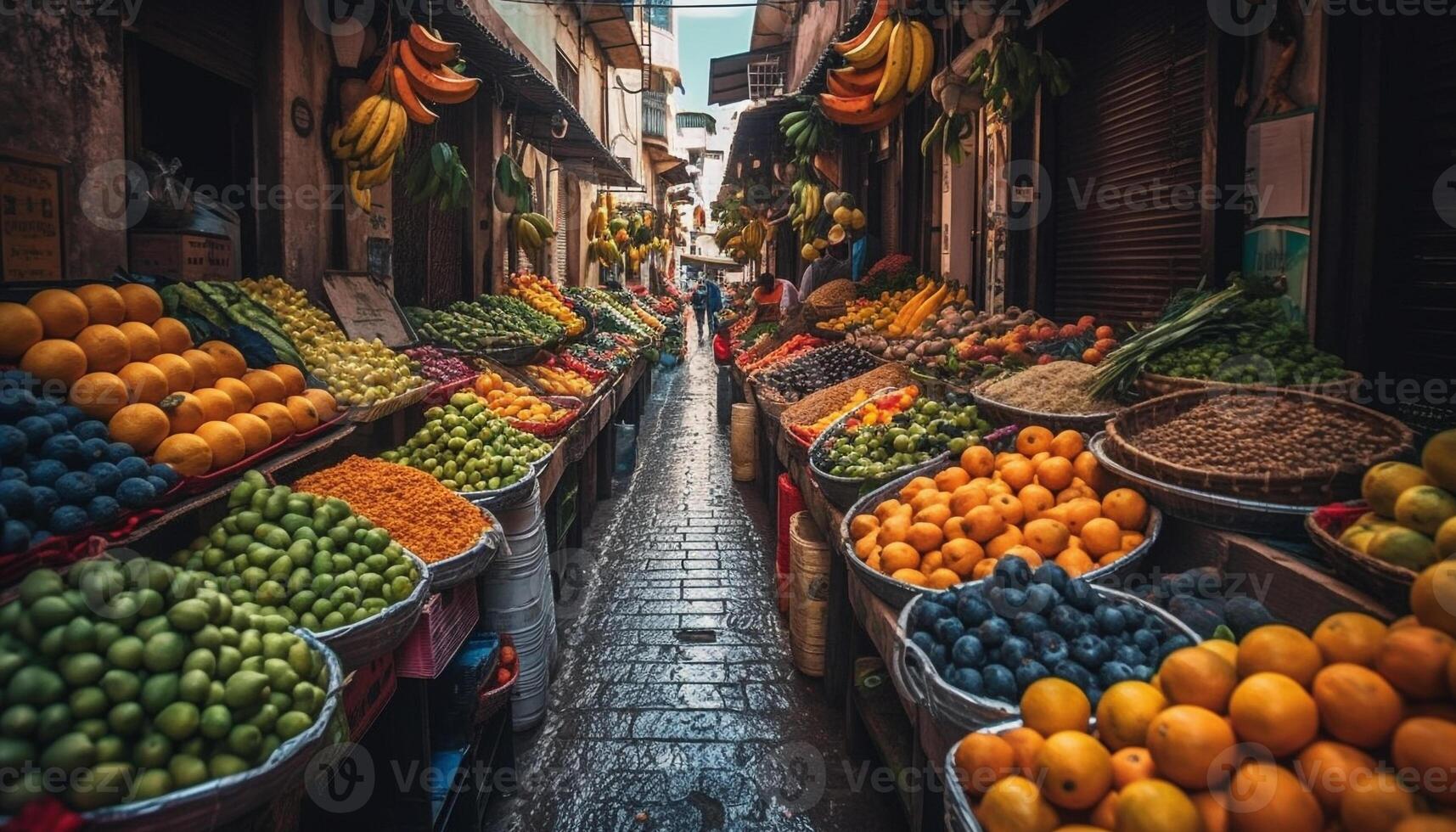 ai generado Fresco frutas y verduras, un vibrante mercado de sano variedad generado por ai foto