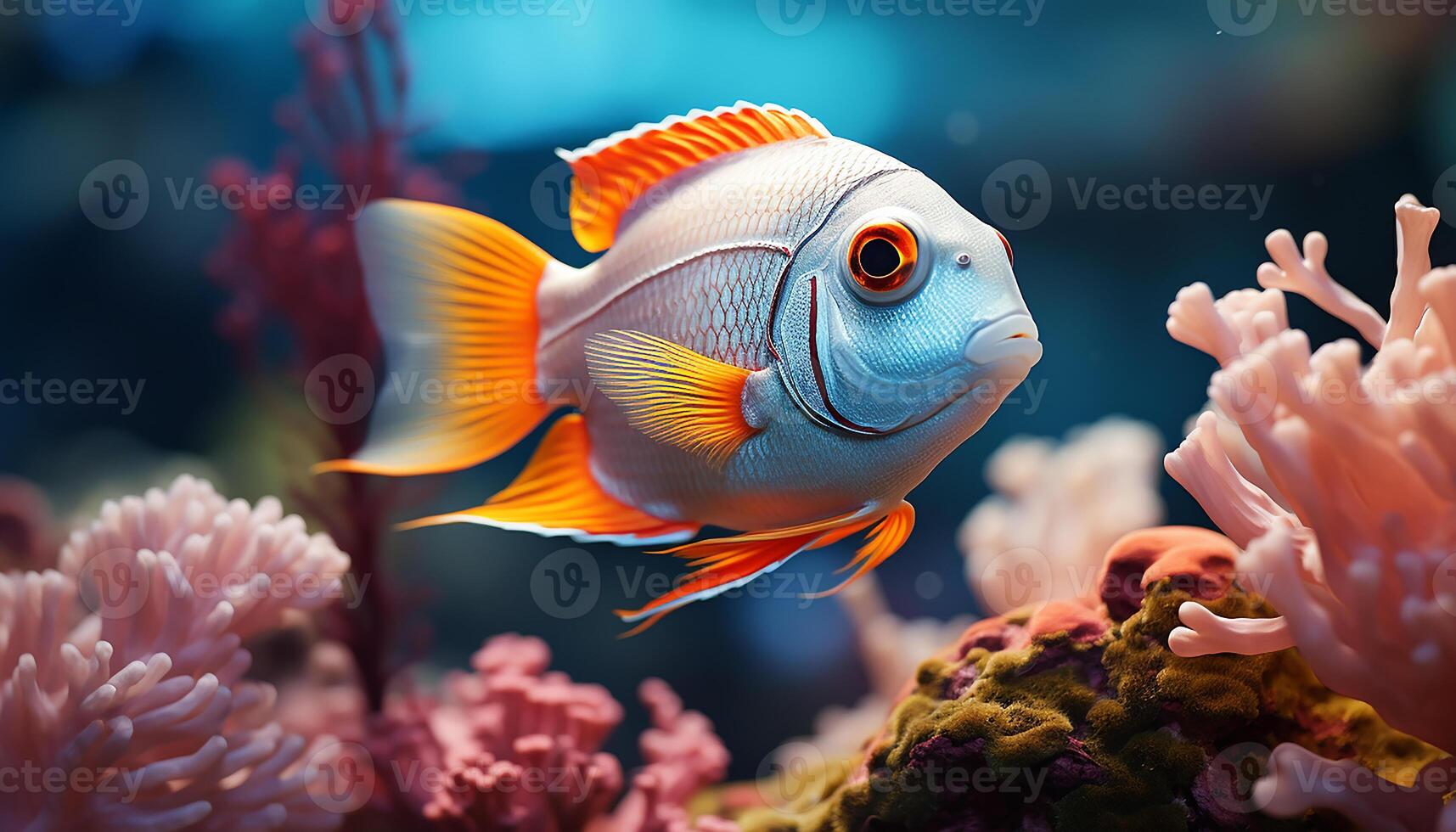 AI generated Cute clown fish swimming in vibrant underwater reef generated by AI photo