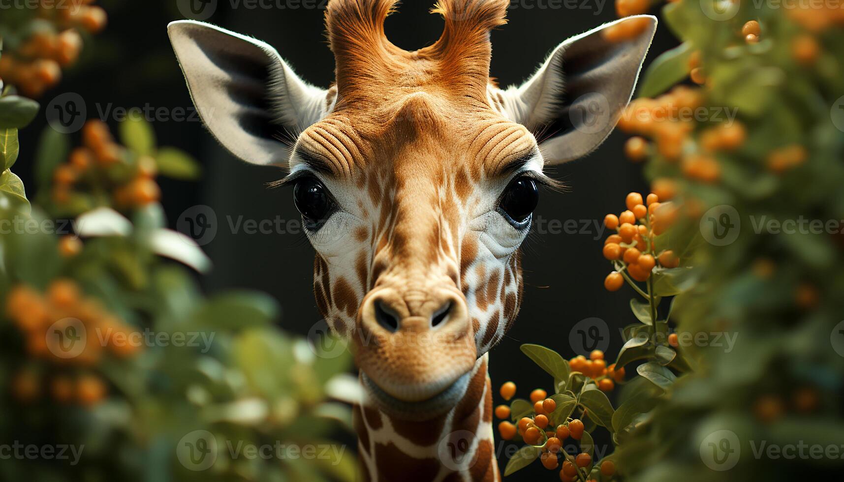 AI generated Giraffe standing in the grass, looking cute and elegant generated by AI photo