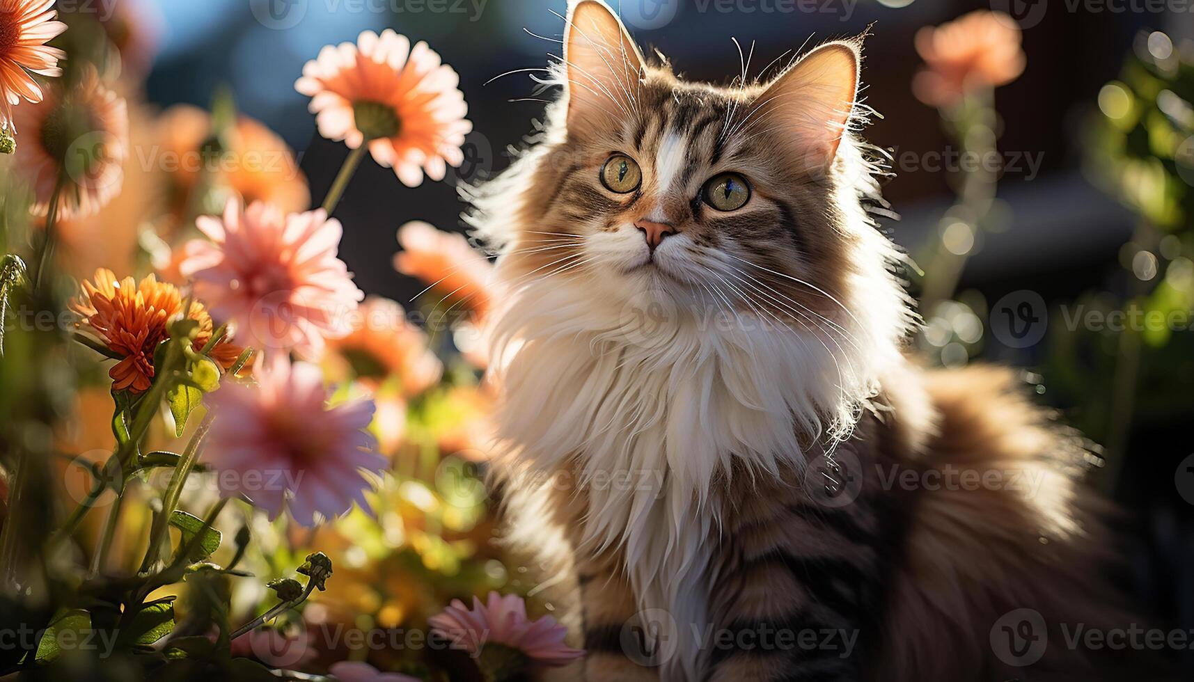 ai generado linda gatito sentado en césped, mirando a cámara con amor generado por ai foto