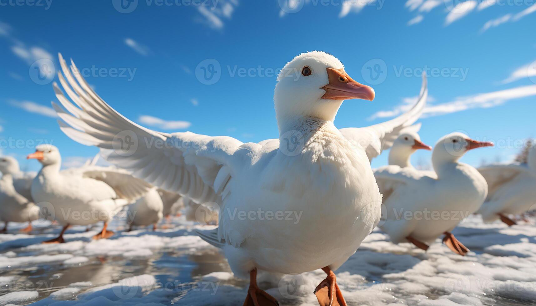 AI generated Seagull flying over blue water, nature freedom in summer generated by AI photo