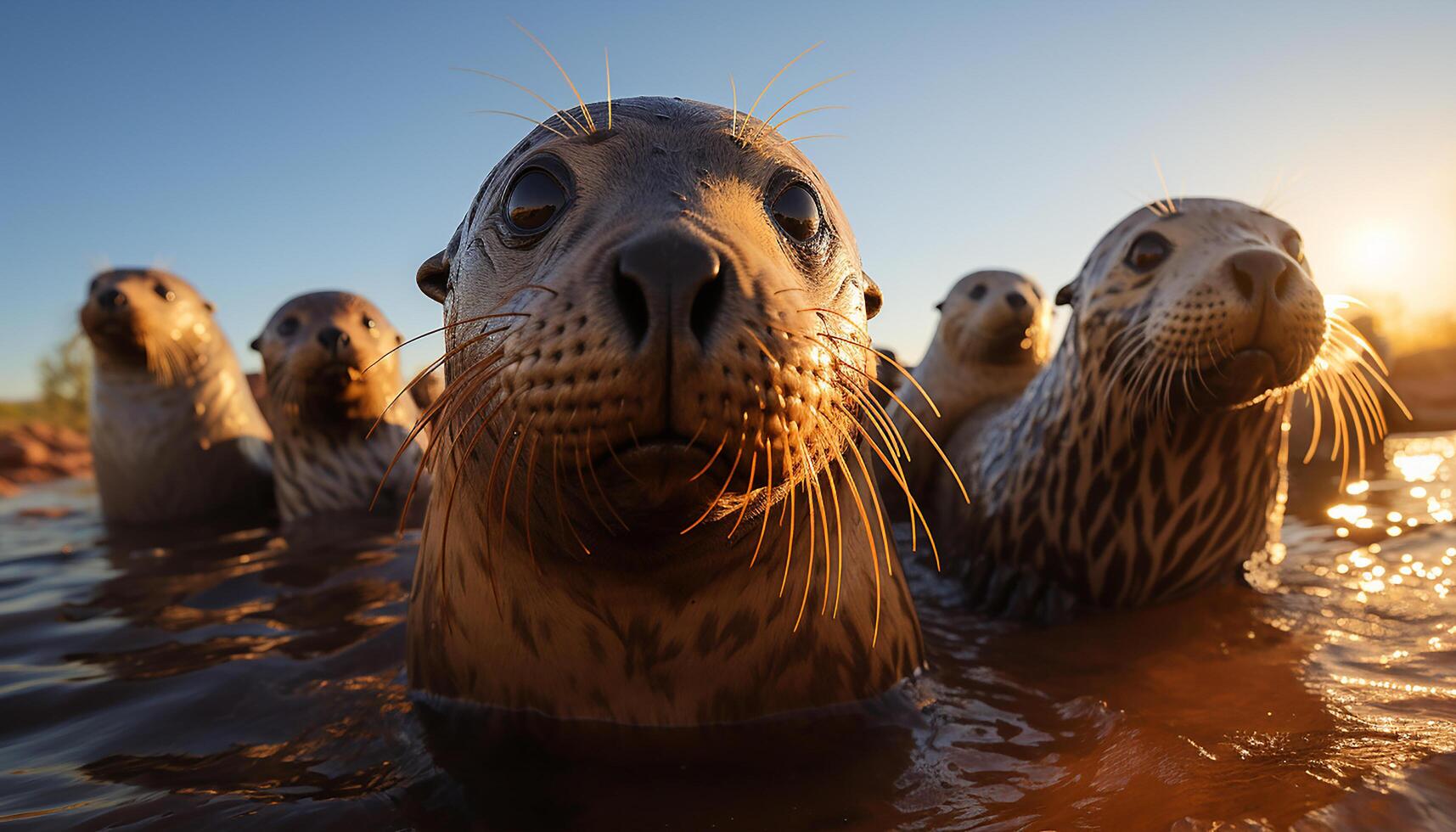 AI generated Cute seal pup swimming in the blue arctic water generated by AI photo