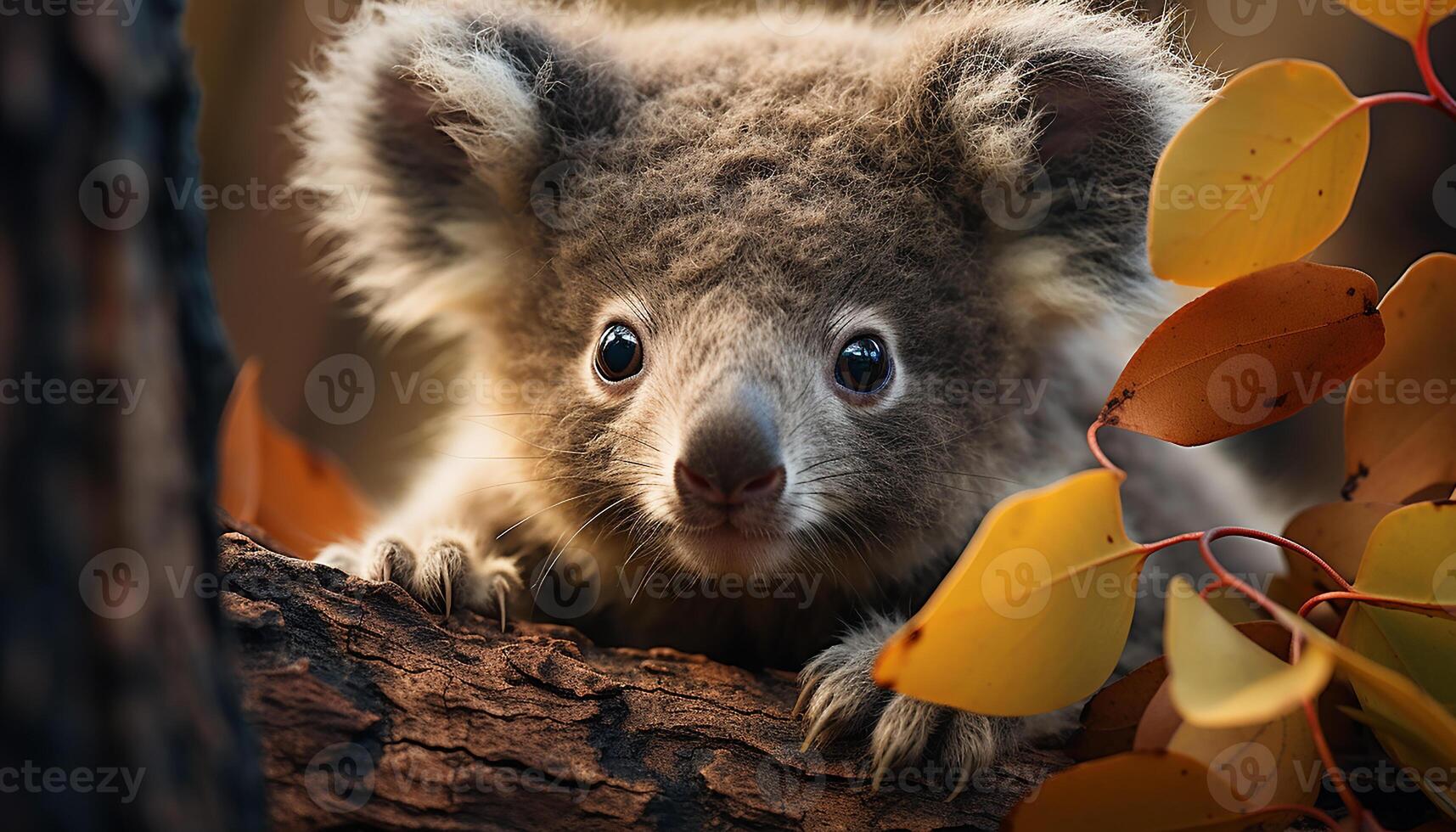 AI generated Cute small mammal sitting on tree, looking at camera generated by AI photo