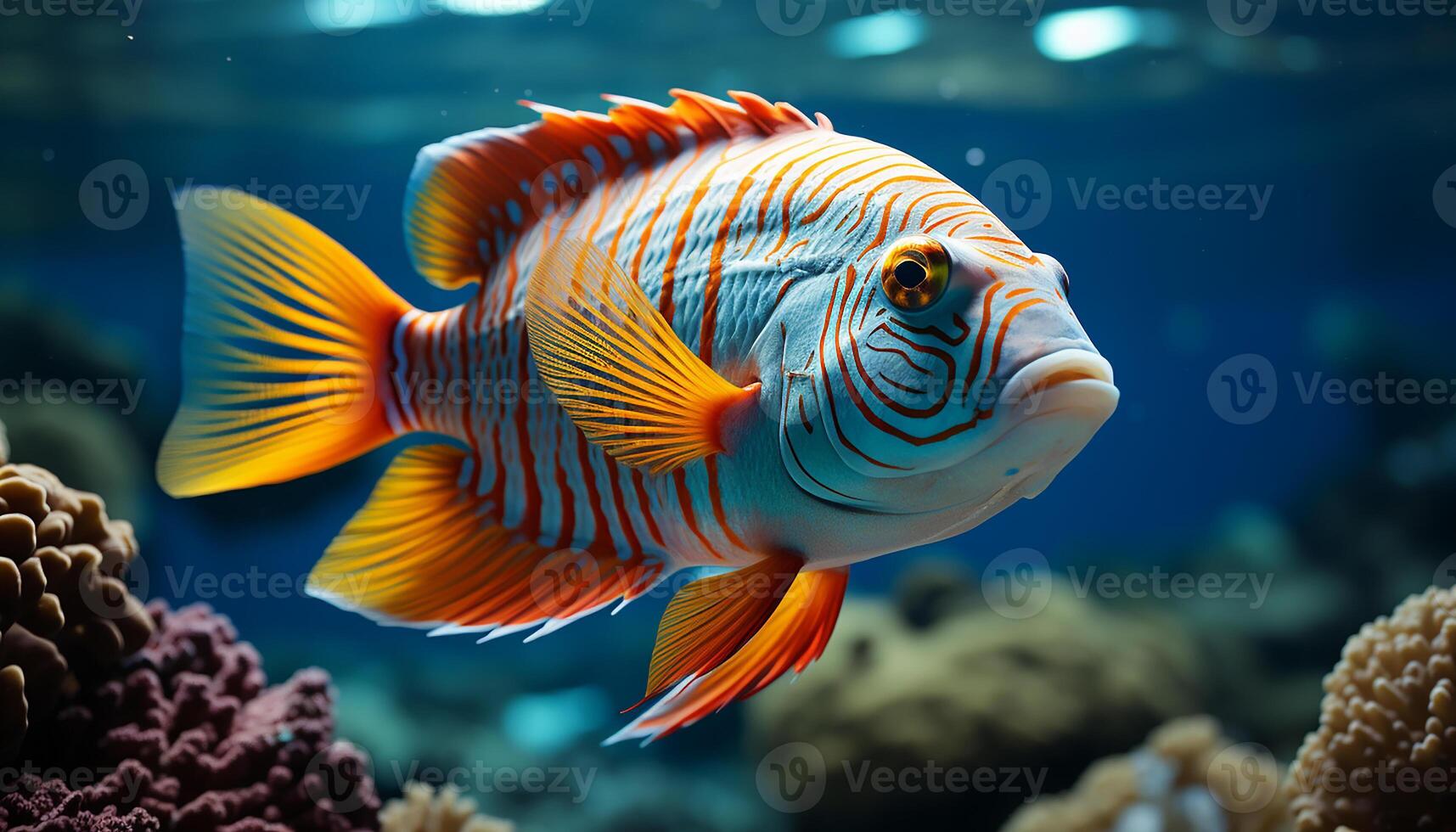 AI generated Vibrant clown fish swimming in beautiful underwater reef generated by AI photo