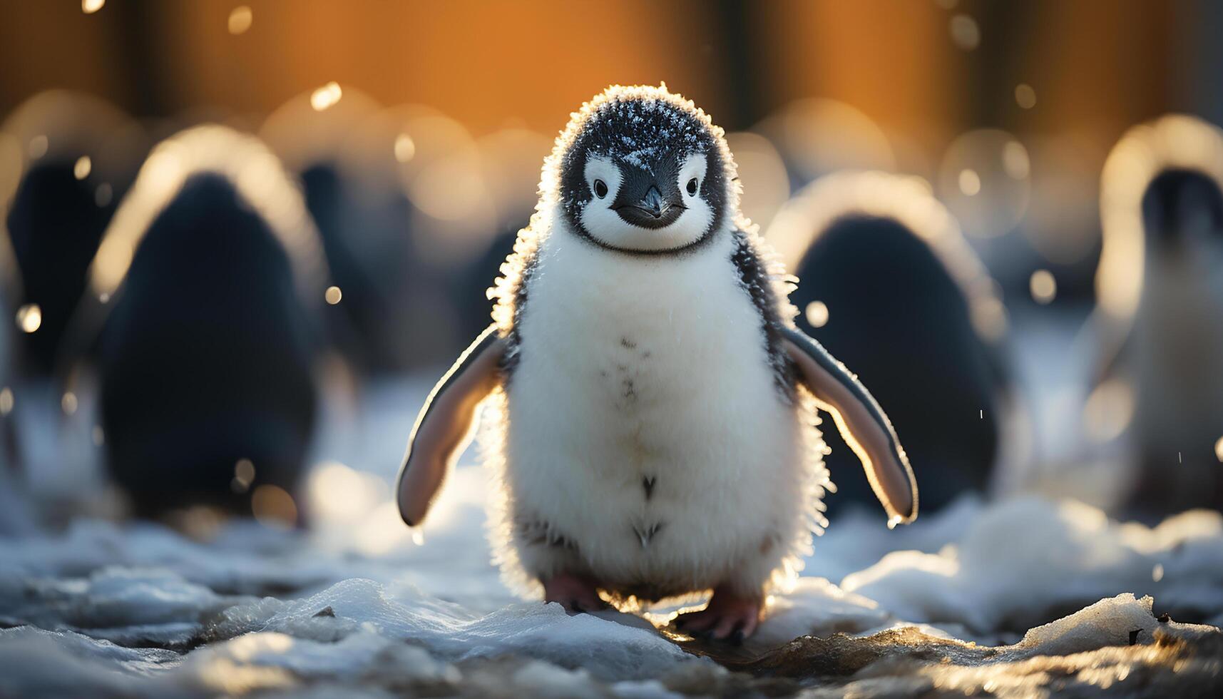 AI generated Cute penguin waddling on snow, looking at camera in Arctic generated by AI photo