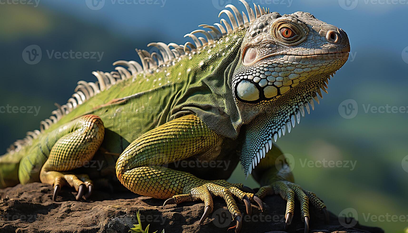 AI generated A green iguana, a lizard in the tropical rainforest generated by AI photo