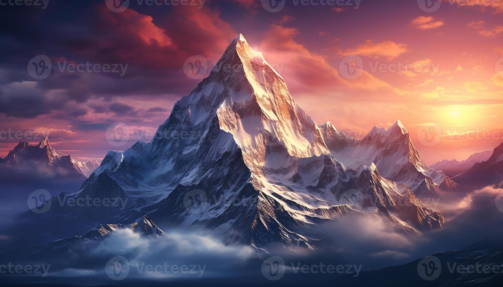 AI generated Majestic mountain range, nature beauty in panoramic sunset generated by AI photo