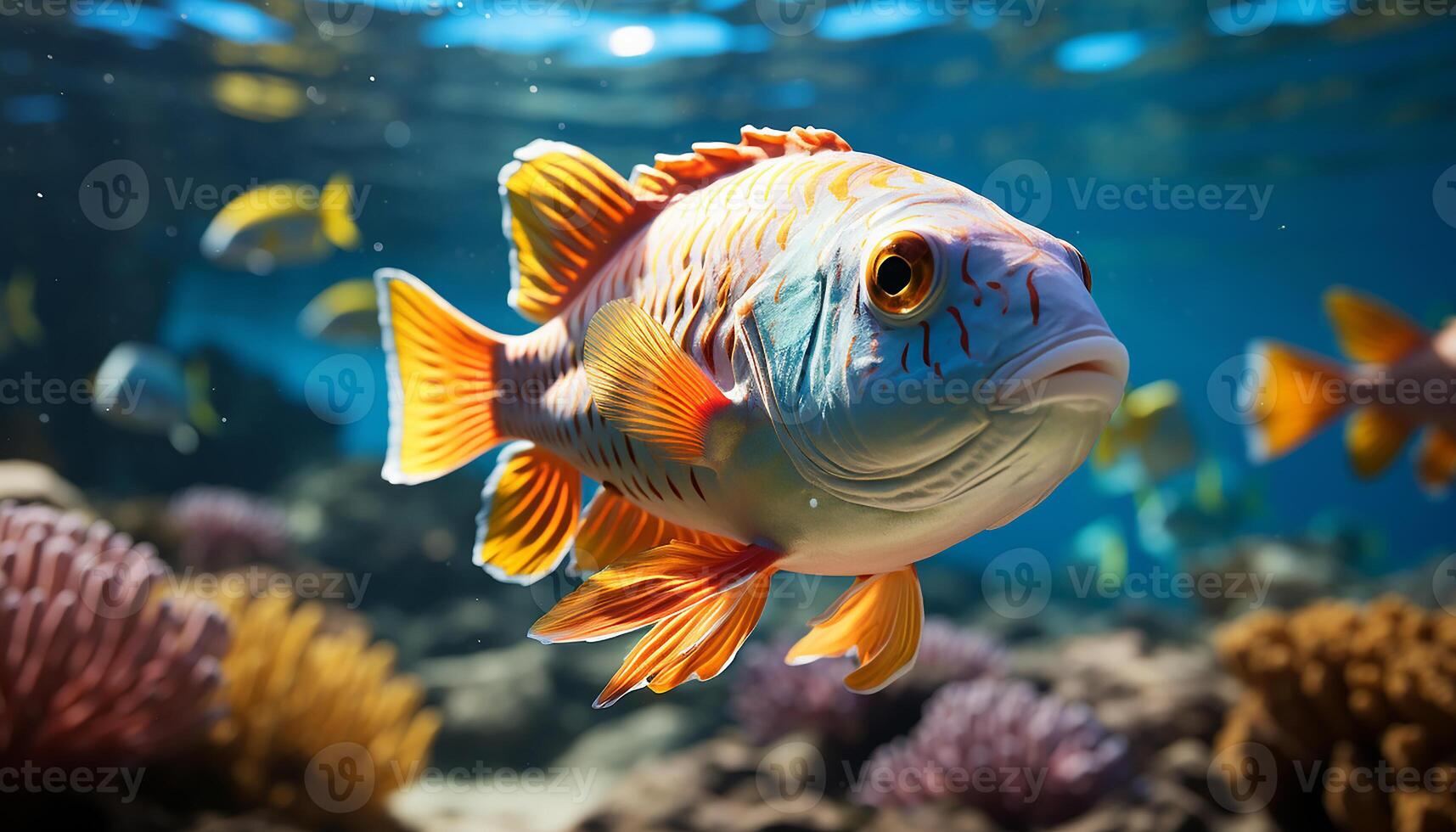 AI generated Underwater fish in nature, multi colored tropical climate, scuba diving generated by AI photo