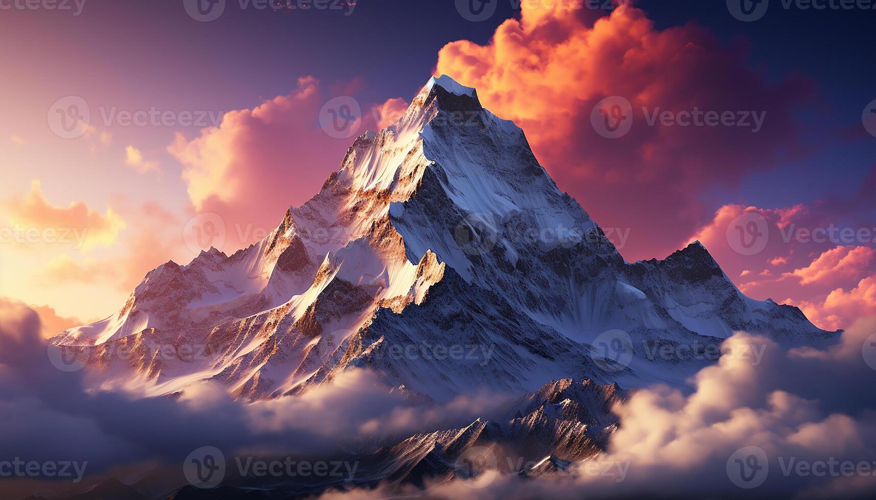 AI generated Majestic mountain peak, snow covered landscape, panoramic beauty in nature generated by AI photo