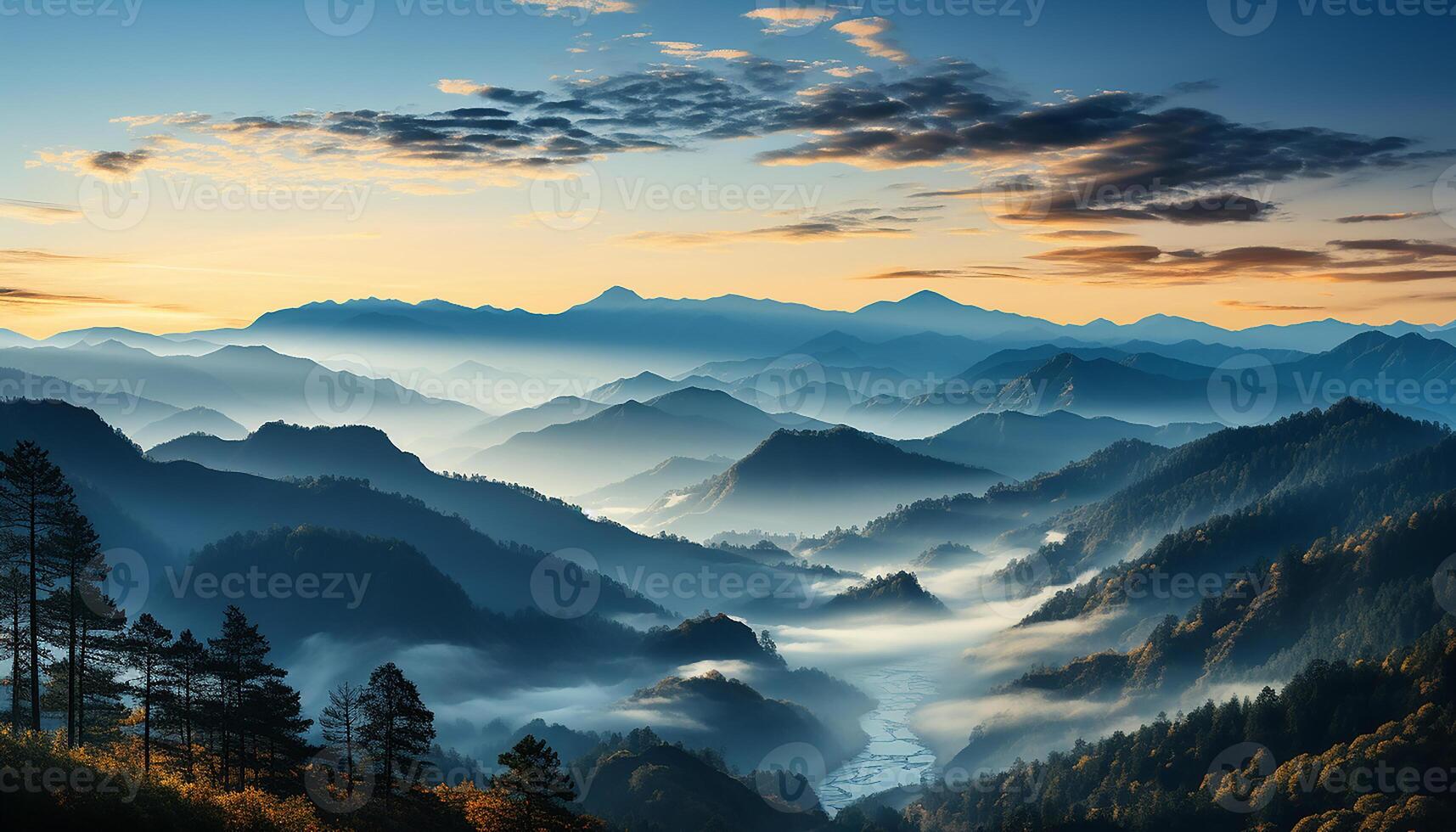 Majestic mountain range, autumn beauty in nature, tranquil sunrise generated by AI photo