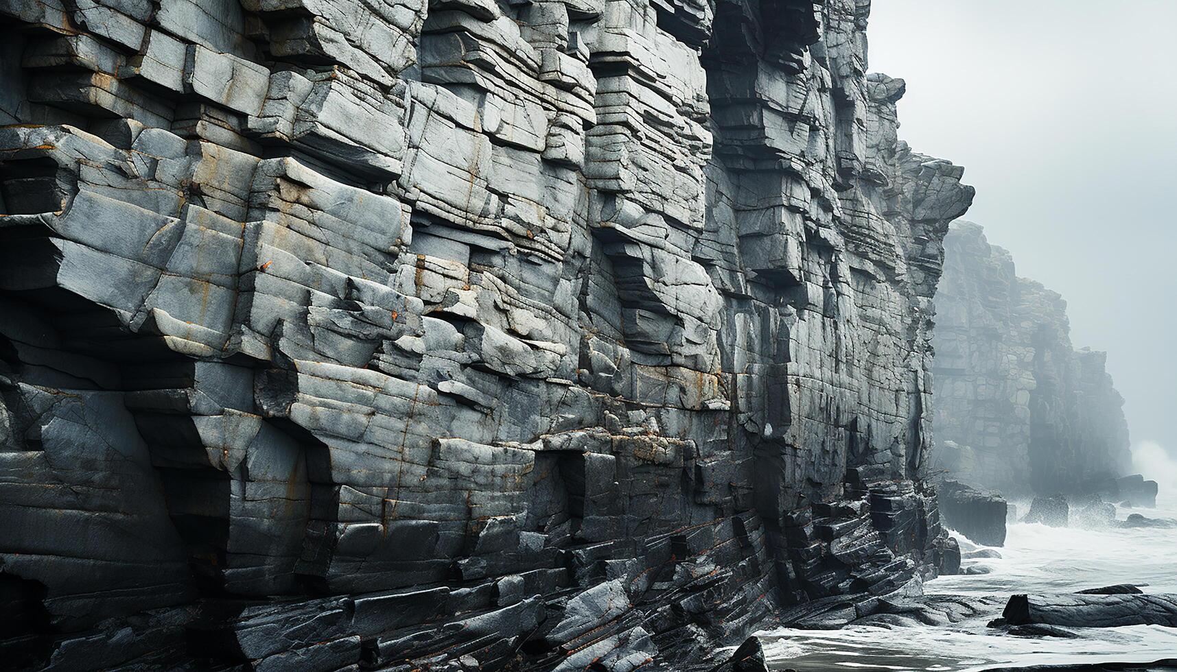 Travel to the famous coastline, explore the eroded rock formations generated by AI photo