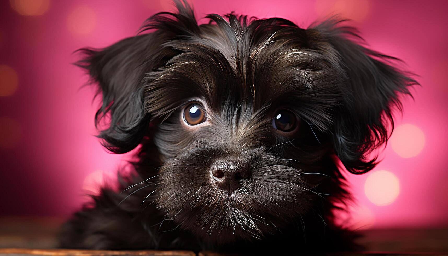 Cute puppy sitting, looking at camera, fluffy and charming generated by AI photo