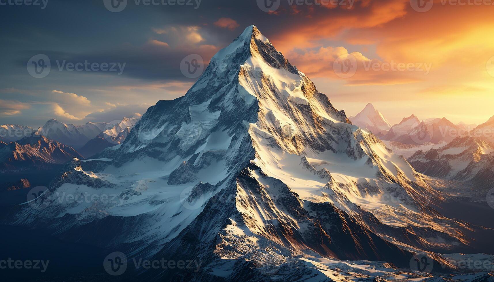 AI generated Majestic mountain peak, snow capped and breathtaking, in autumn beauty generated by AI photo