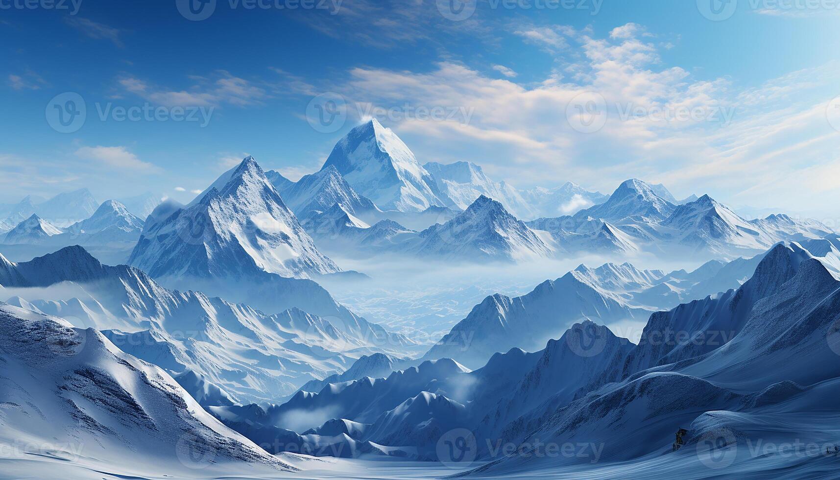 Majestic mountain peak, snow covered landscape, tranquil sunset over water generated by AI photo