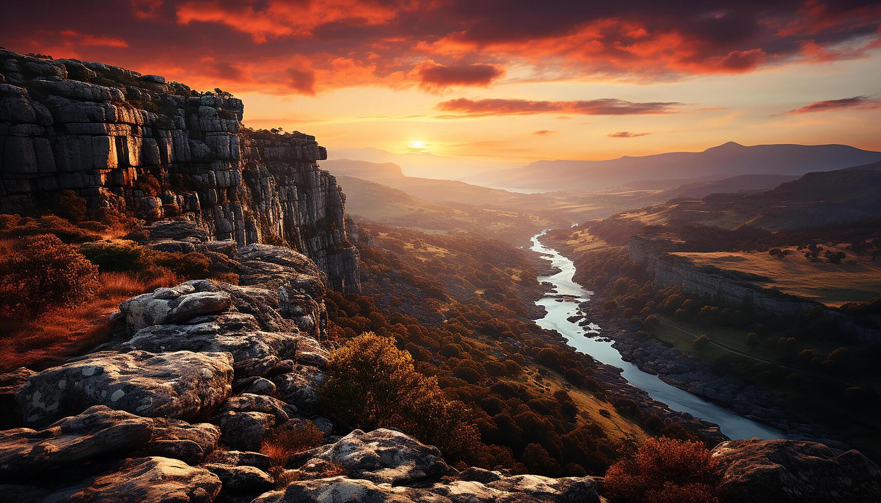 Majestic mountain peak, tranquil scene, panoramic beauty in nature generated by AI photo