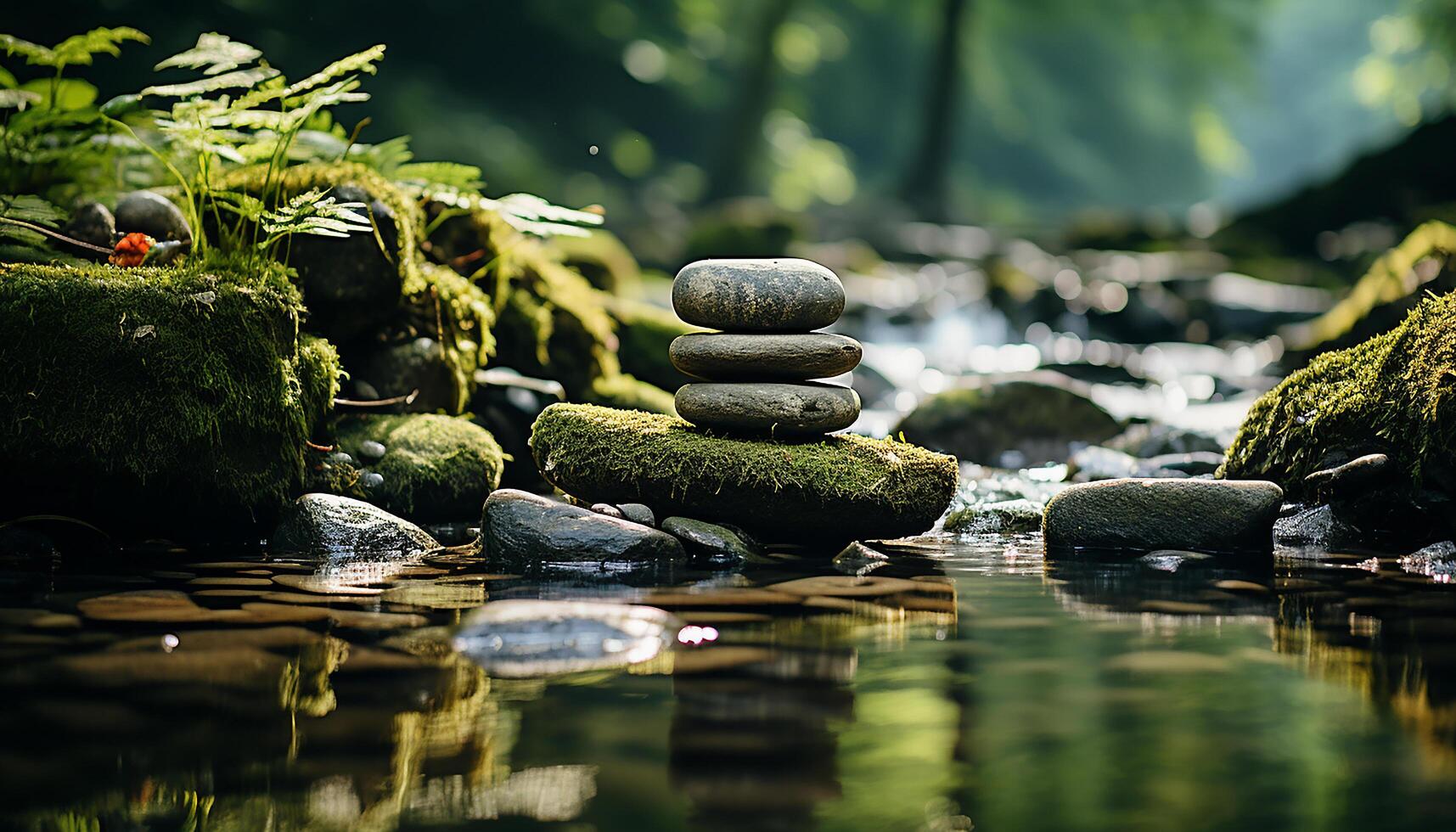 Tranquil scene rock stack reflects harmony in nature balance generated by AI photo