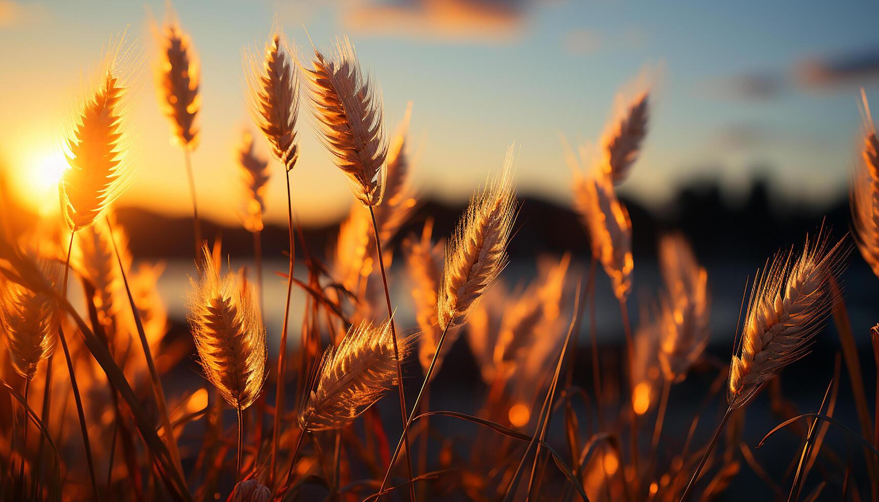 ai generado puesta de sol terminado un prado, naturaleza belleza en amarillo y naranja generado por ai foto