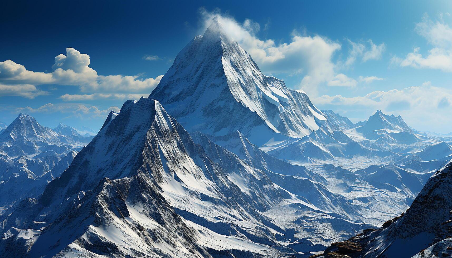 AI generated Majestic mountain peak, snowcapped and breathtaking, a nature adventure generated by AI photo