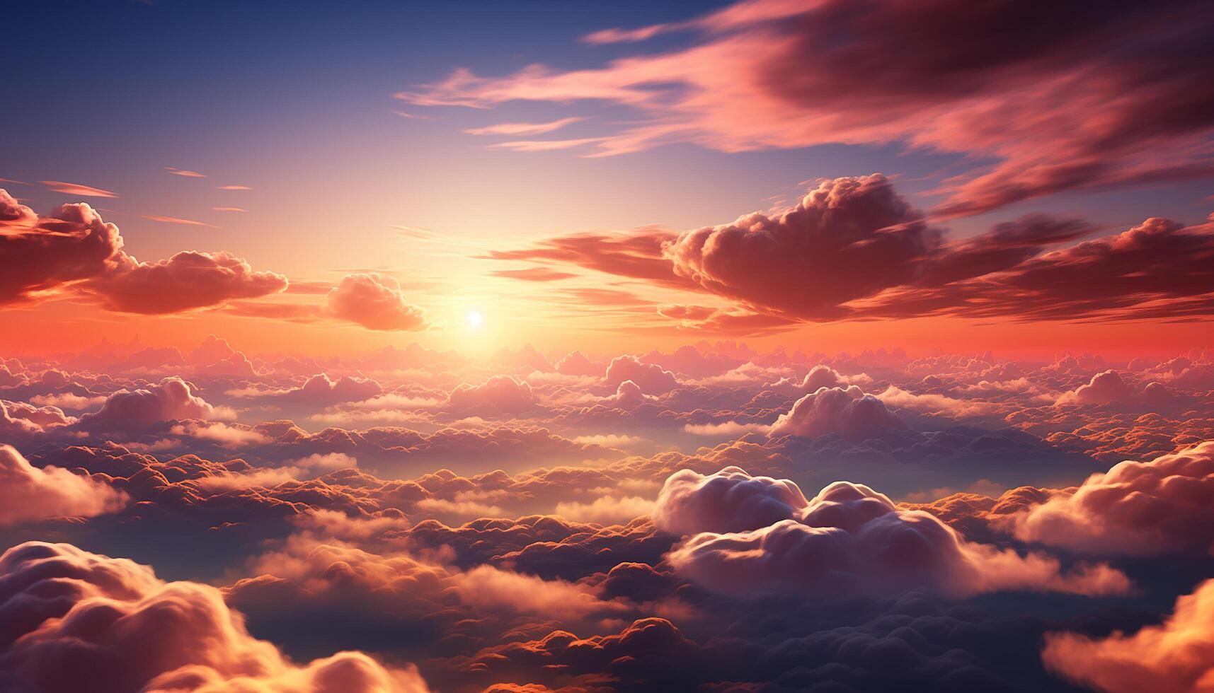 AI generated Vibrant sky, sunset beauty, nature tranquil scene, flying high generated by AI photo