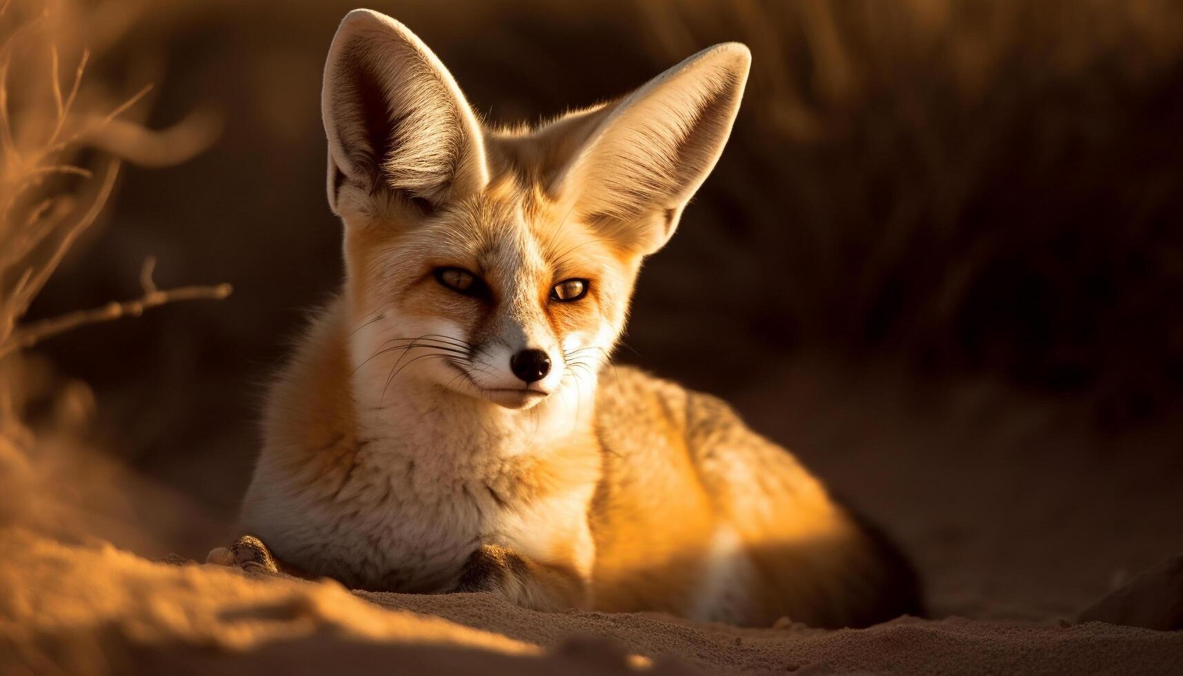 AI generated A cute red fox sitting in the grass, looking alert generated by AI photo