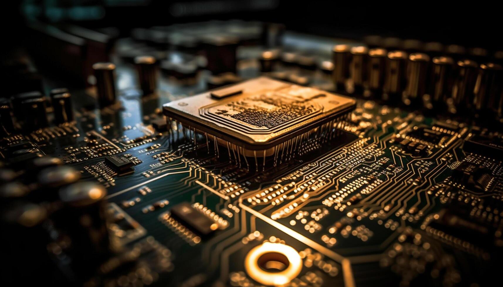 AI generated Futuristic computer chip connects electrical components for advanced technology generated by AI photo