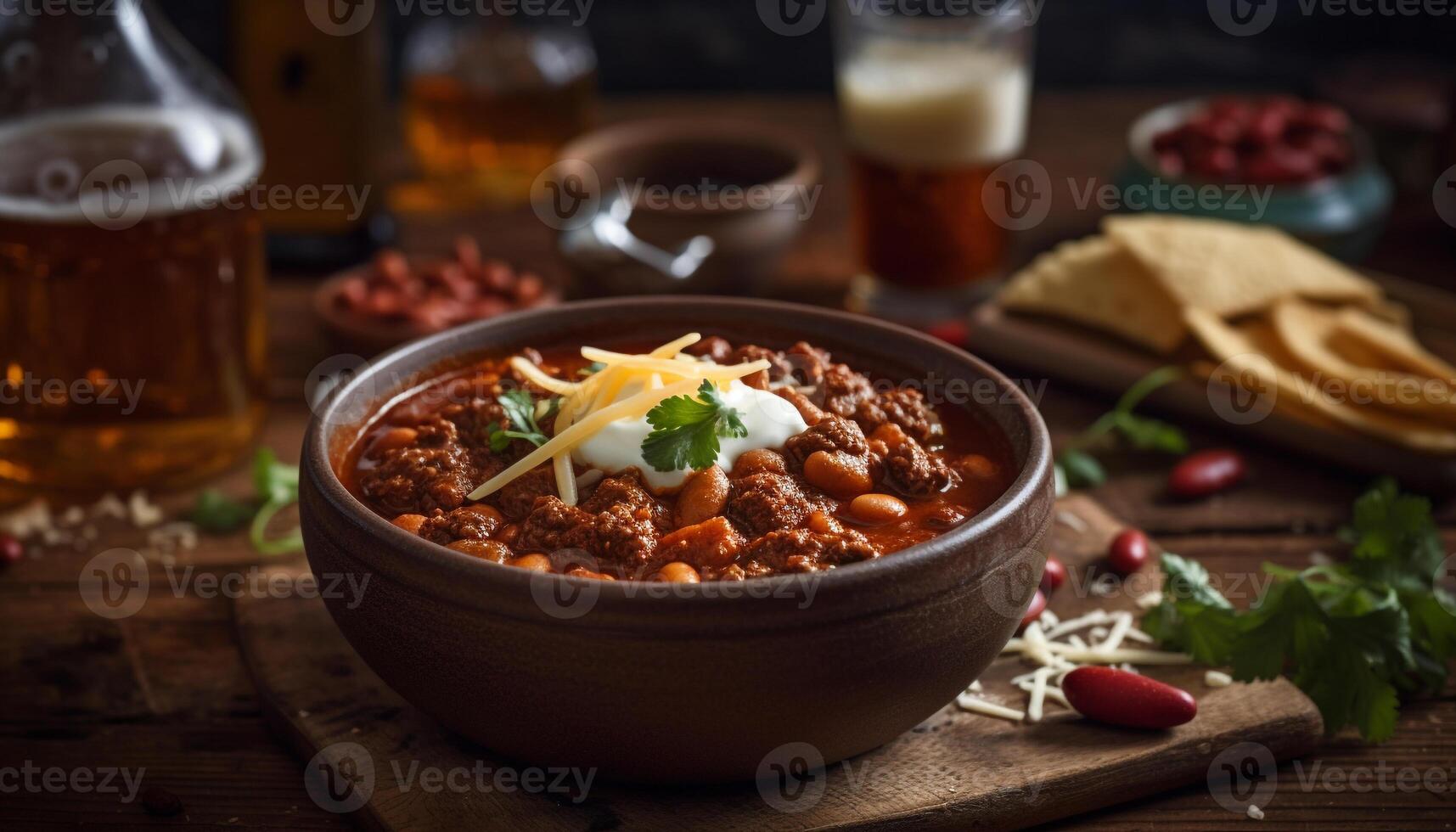 AI generated Freshness and heat in a homemade meat meal on a wooden table generated by AI photo