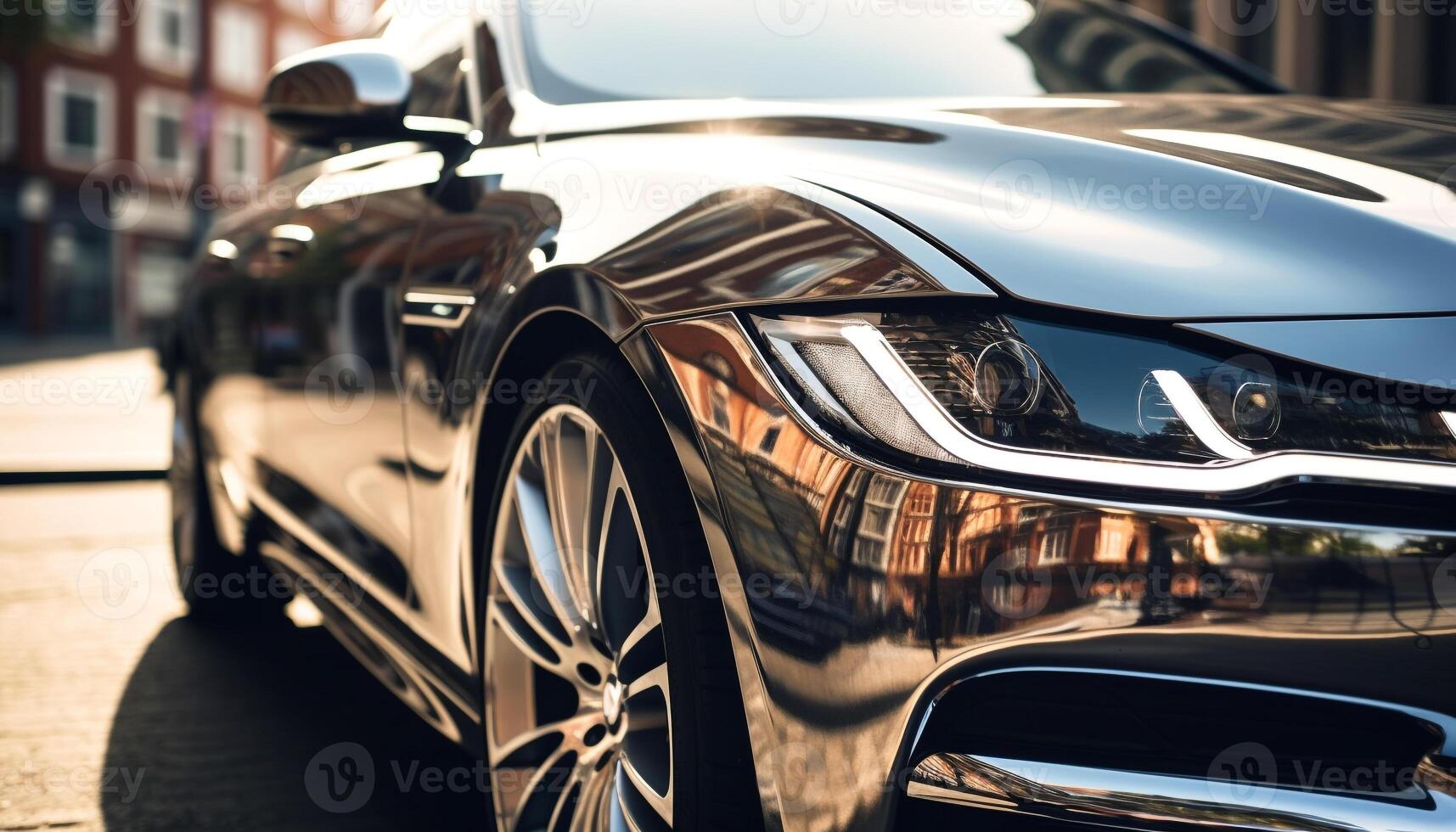 ai generado lujo coche velocidades mediante ciudad, reflejando elegancia y modernidad generado por ai foto