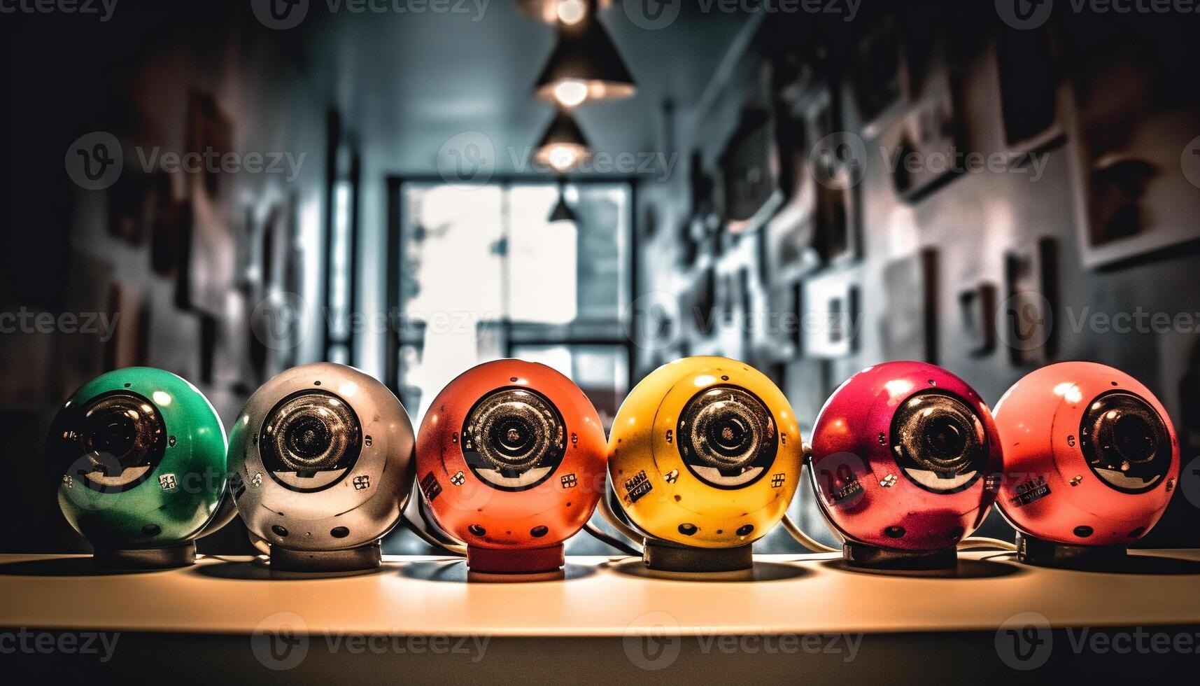 AI generated A modern kitchen table with a collection of shiny crockery generated by AI photo