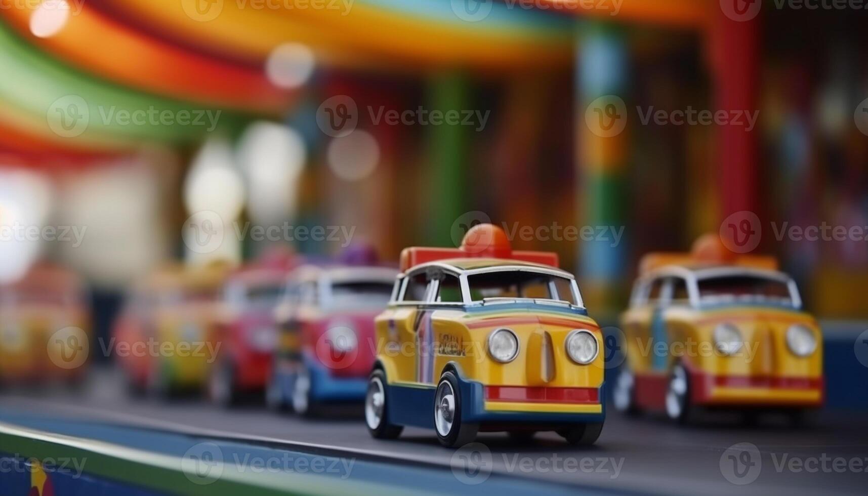 AI generated A collection of old fashioned toy cars in vibrant colors generated by AI photo