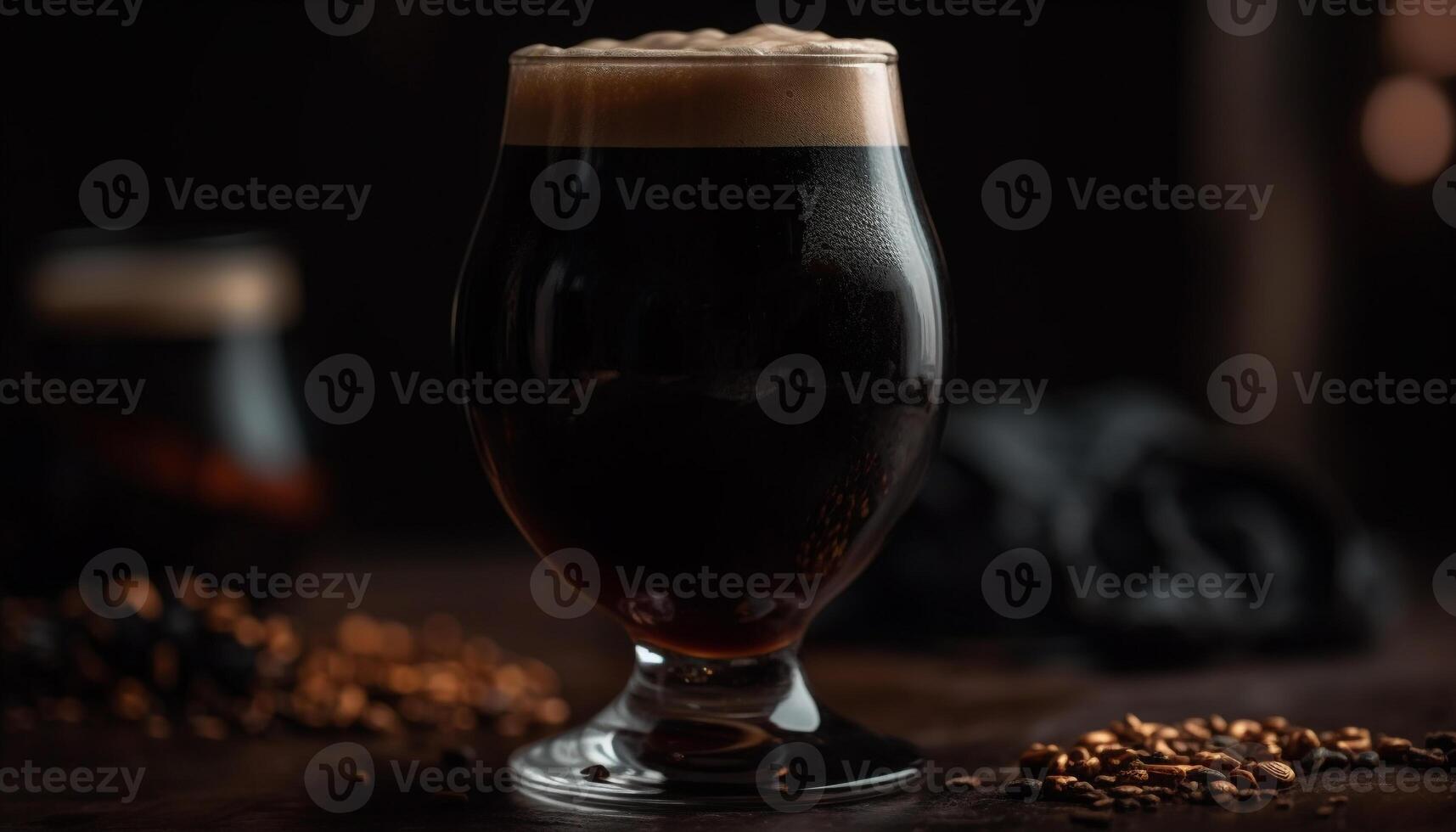 AI generated Dark table, frothy drink, fresh coffee, rustic pub, hot chocolate generated by AI photo