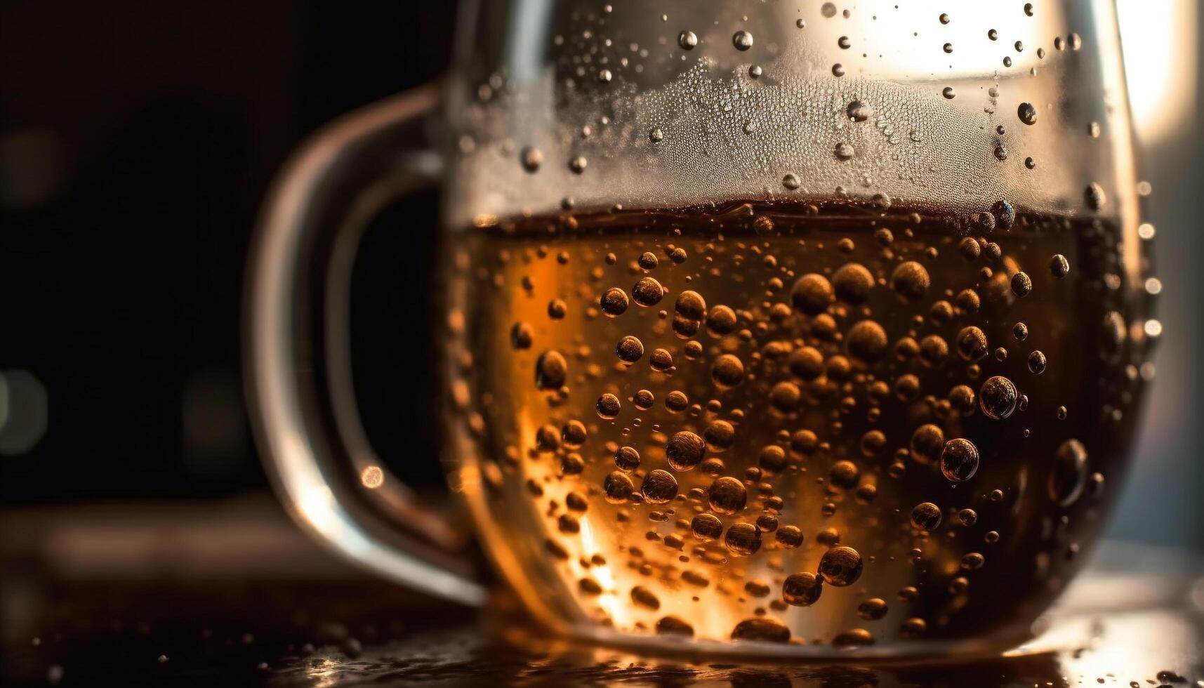 AI generated Freshness in a glass, cold beer pouring, bubbles reflecting celebration generated by AI photo