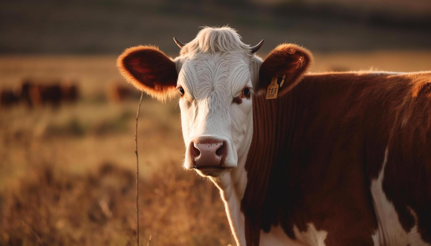 ai generado linda vaca pasto en verde prado, mirando a cámara generado por ai foto