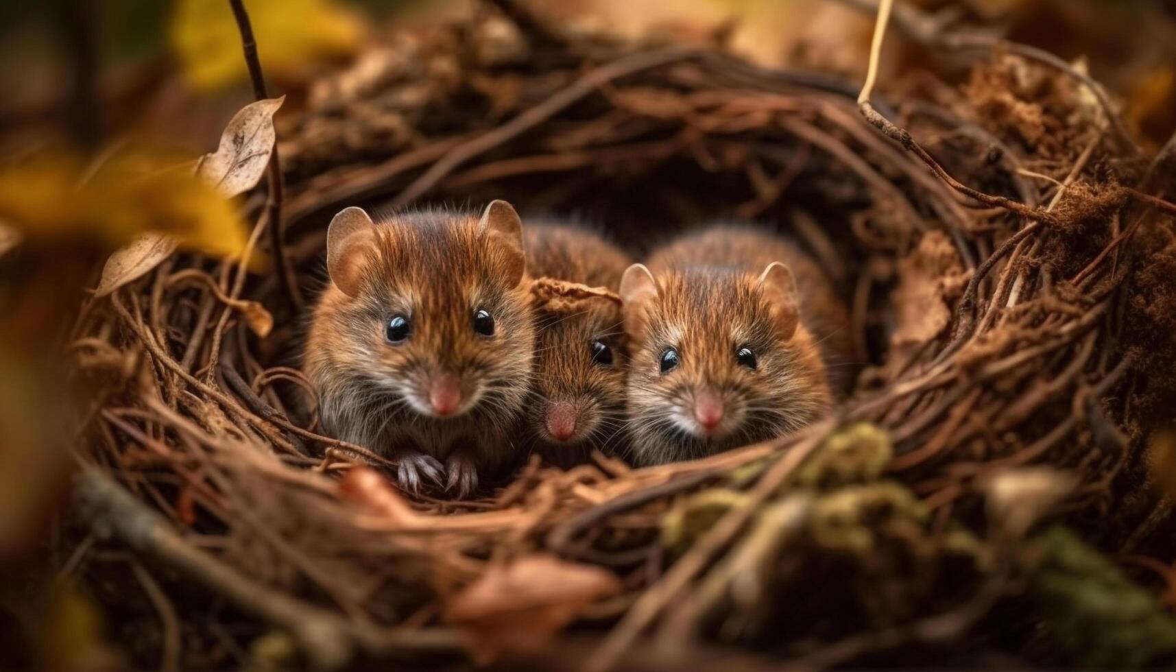 AI generated Cute small mammal, fluffy puppy, and young bird in nature generated by AI photo