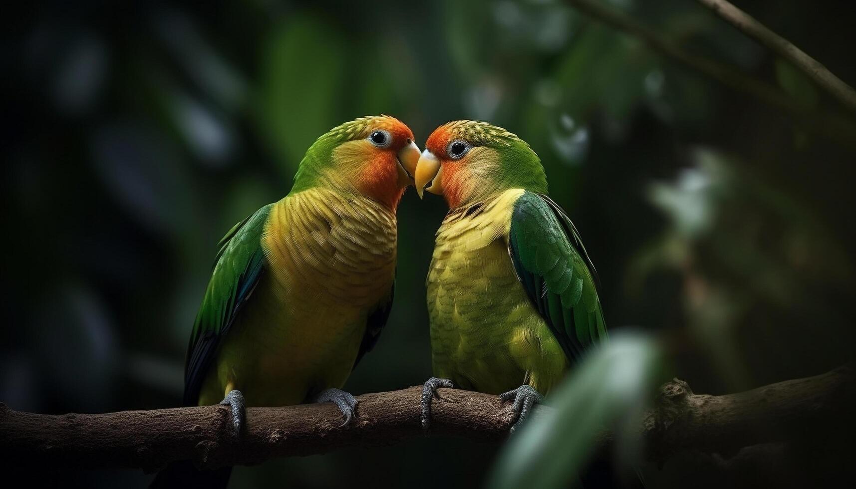 AI generated Cute macaw perching on branch, vibrant colors in nature generated by AI photo