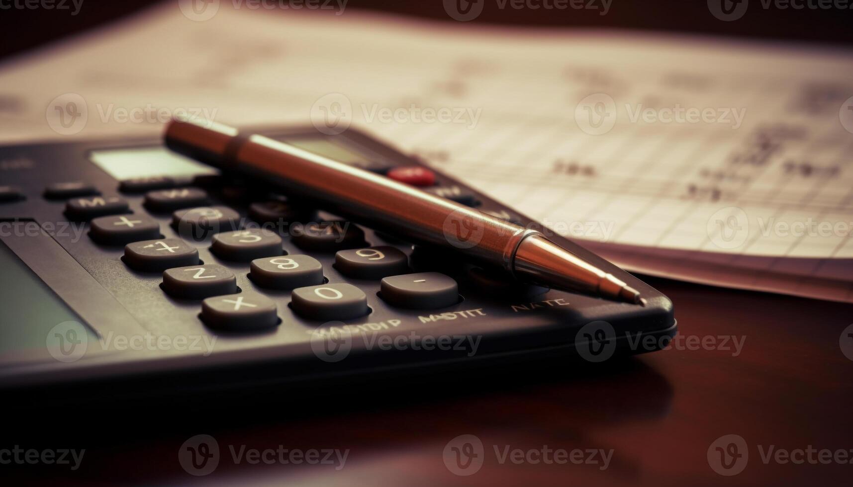 AI generated Finance calculator on desk, analyzing investment data for success generated by AI photo