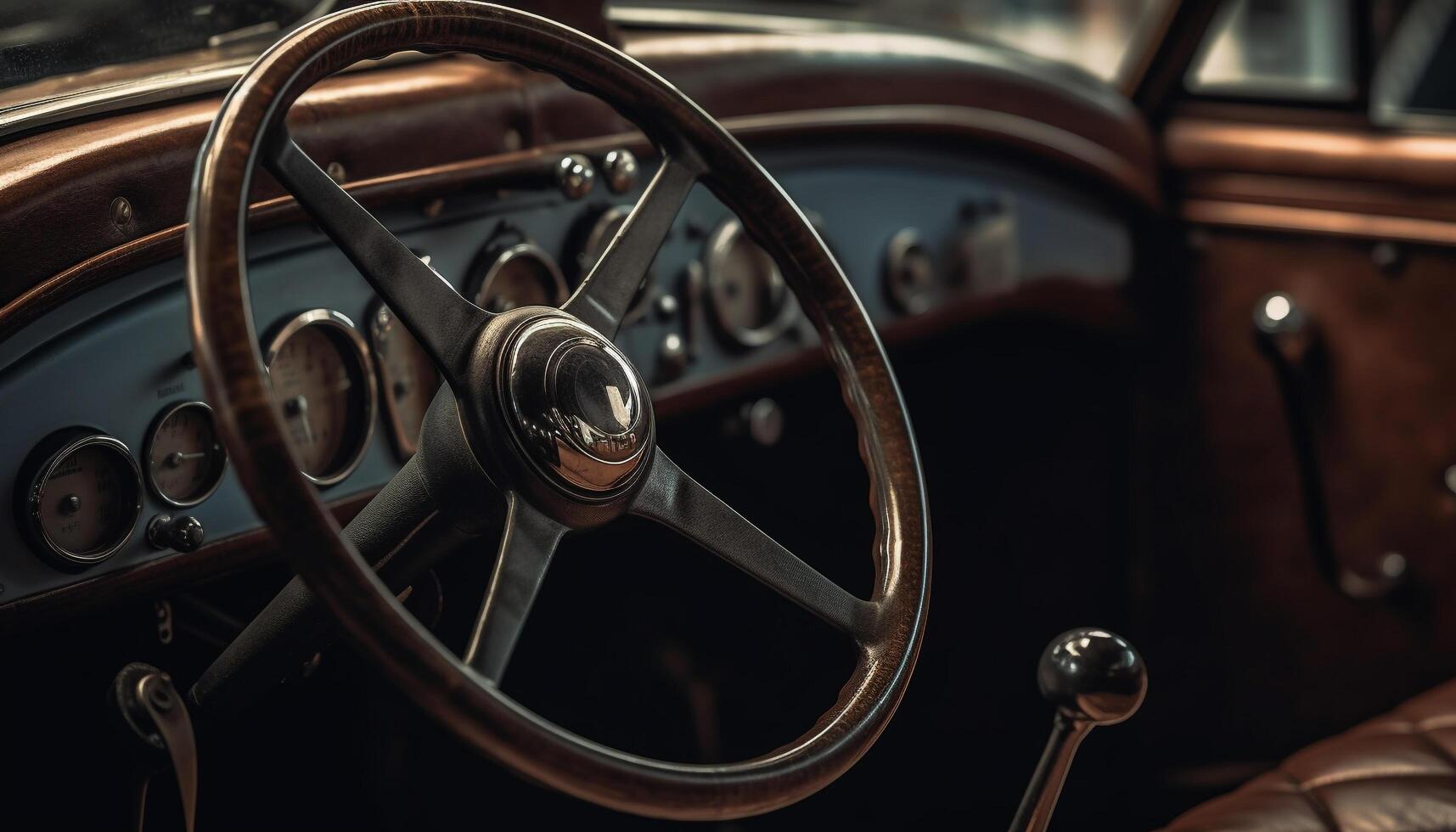 AI generated Vintage car driving on a rural road, elegant and nostalgic generated by AI photo