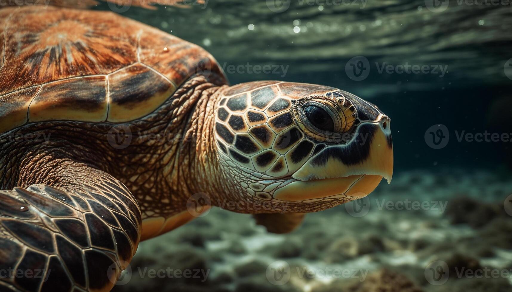 AI generated A beautiful sea turtle swimming in the tropical blue water generated by AI photo