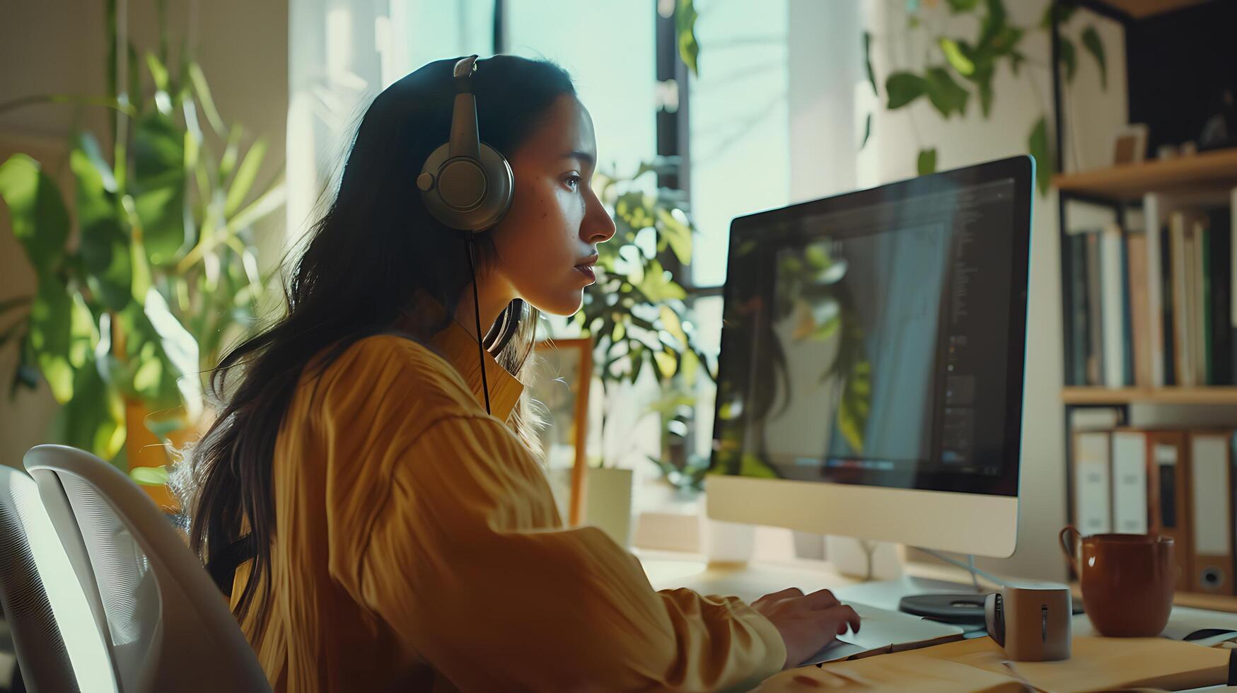 ai generado futurista mujer abraza virtual realidad con inteligente lentes sonriente en contra minimalista antecedentes foto