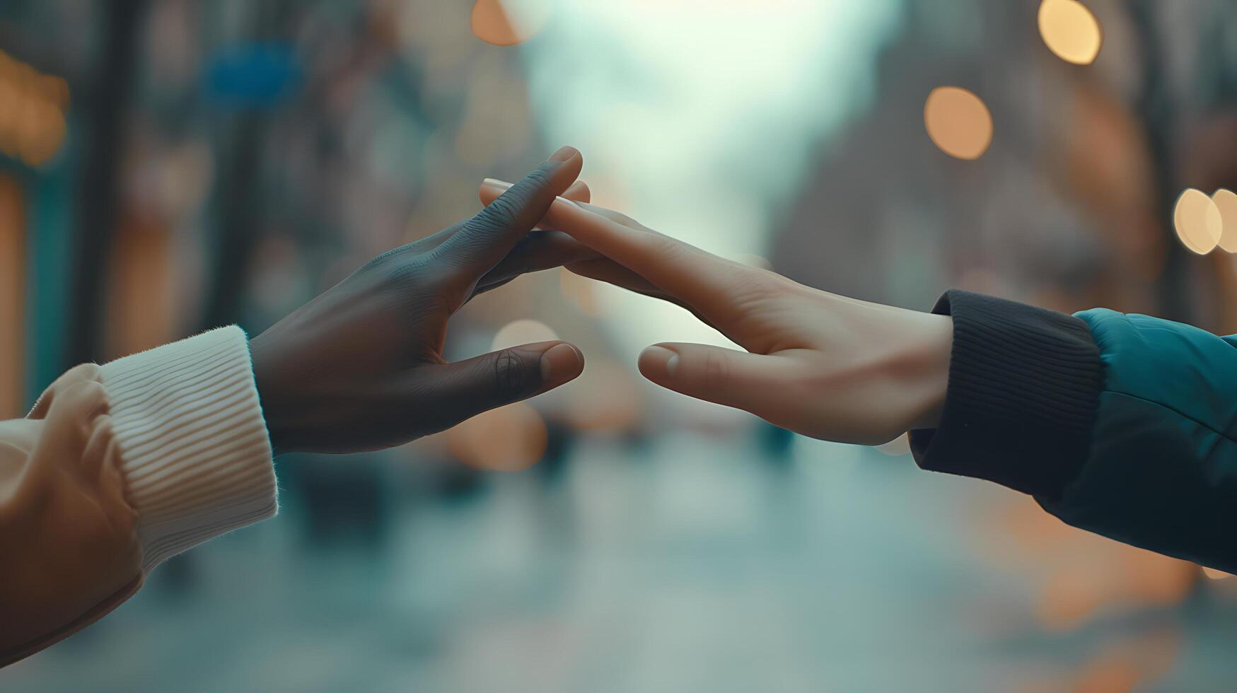 AI generated Unity in Diversity Diverse Hands Reaching Out Against Urban Background Capturing Social Harmony photo