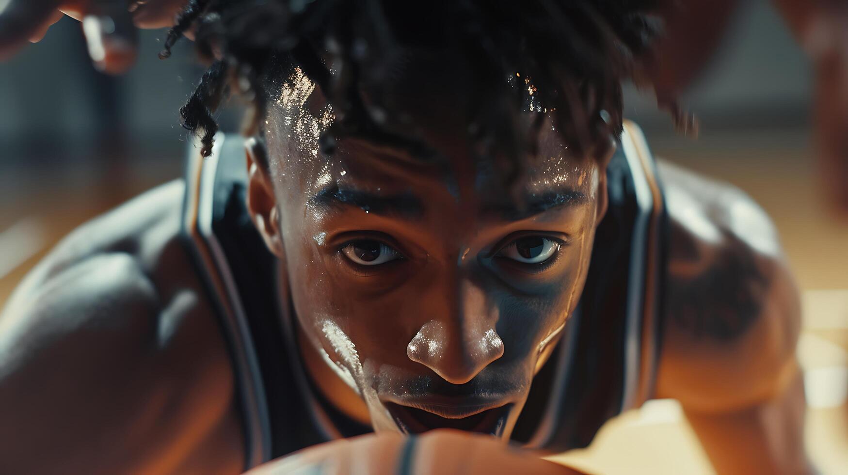 AI generated Determined Basketball Player Navigates to Basket in Crowded Stadium Fans Cheer  Medium Shot with 50mm Lens photo