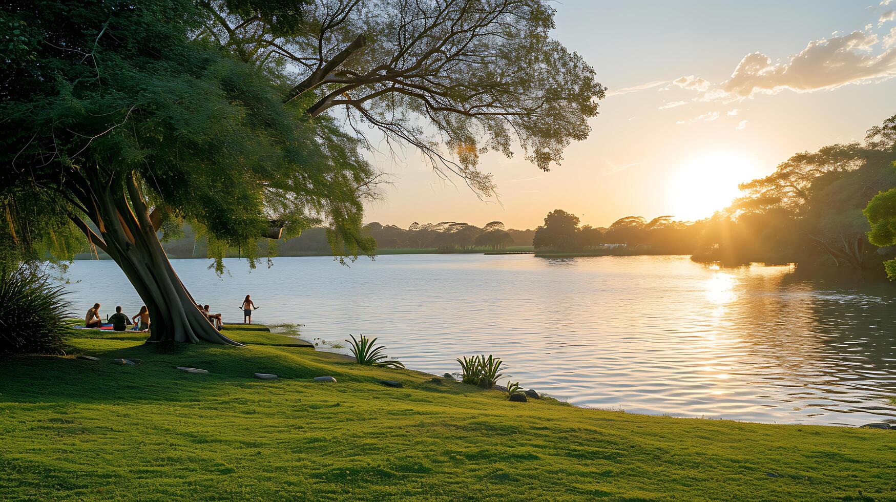 AI generated Tranquil Sunrise Yoga Picnic and Jogging Amidst the Rejuvenating Energy of Nature photo