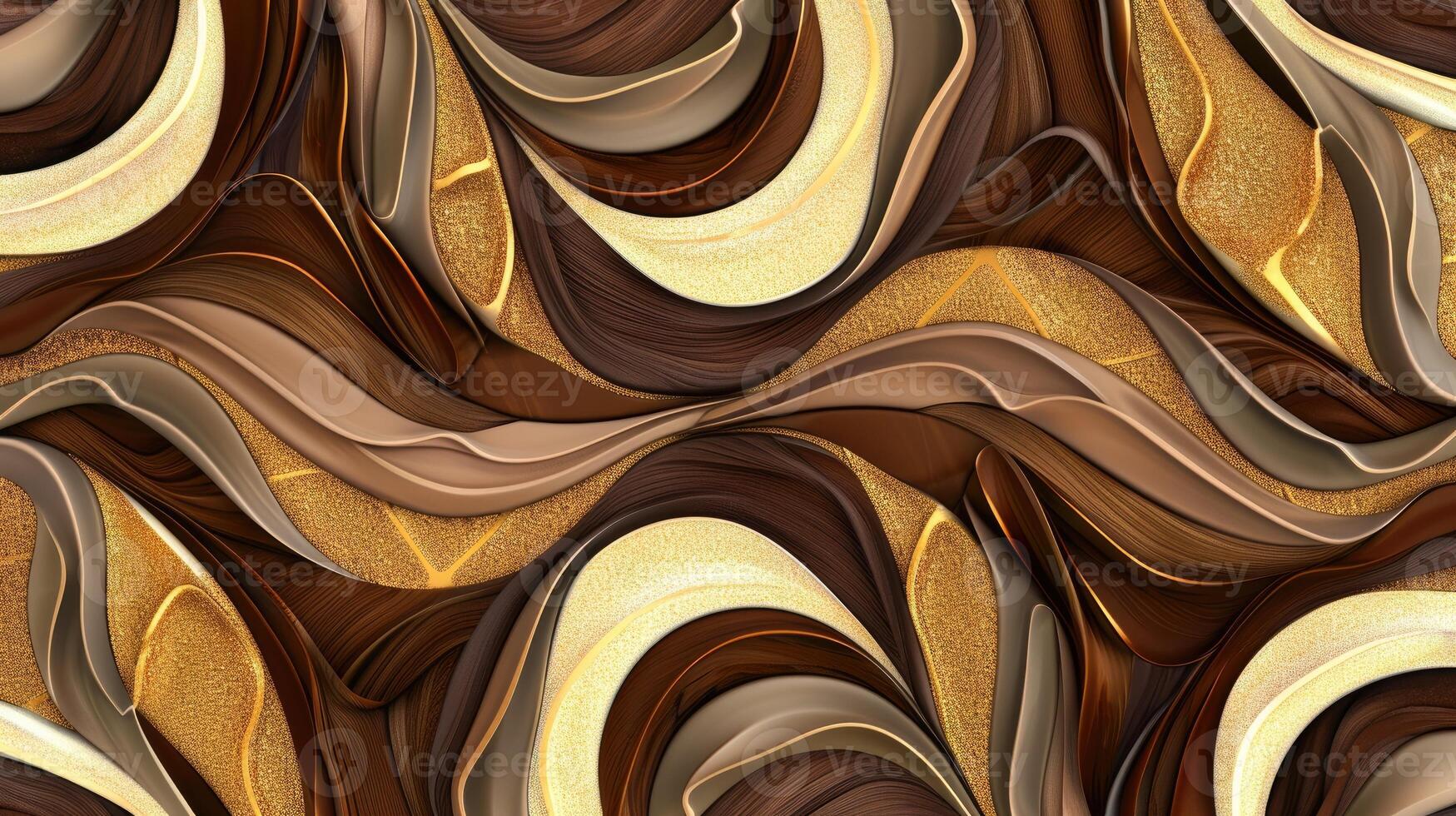 AI generated Elevate your space with a 3D wallpaper mimicking a luxurious wood and gold mosaic decor. Ai Generated. photo
