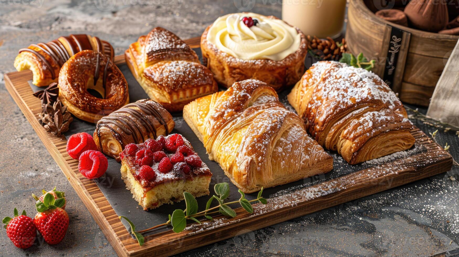AI generated Indulge in a delicious pastry selection, celebrating gourmet indulgence and culinary delight, Ai Generated photo