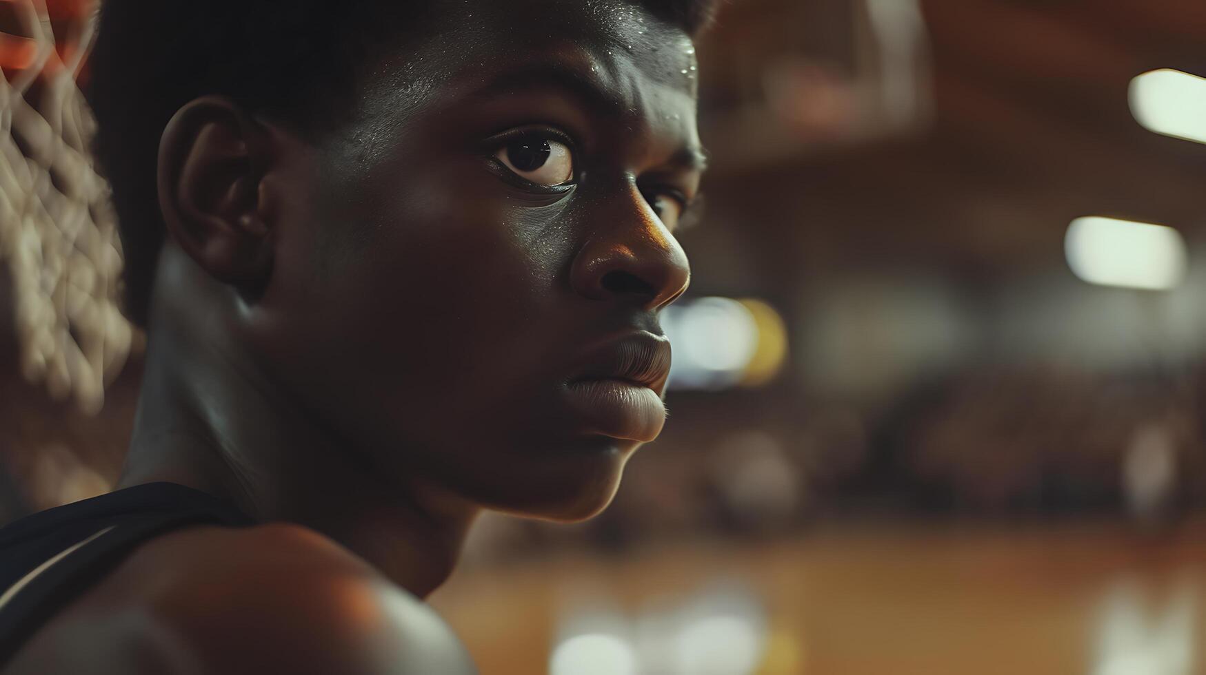 AI generated Determined Basketball Player Sprints for Hoop in Intense Telephoto CloseUp photo