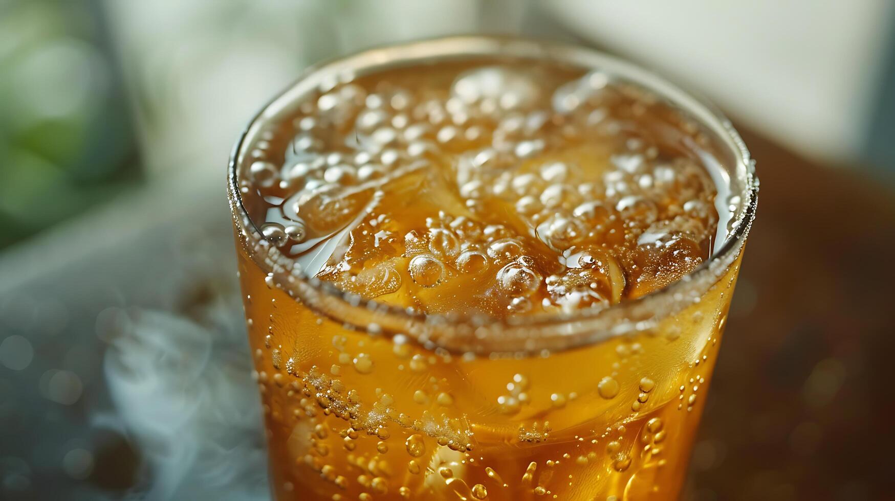 AI generated Refreshing iced tea with condensation mint leaves and lemon slices captured in closeup with a 50mm lens photo