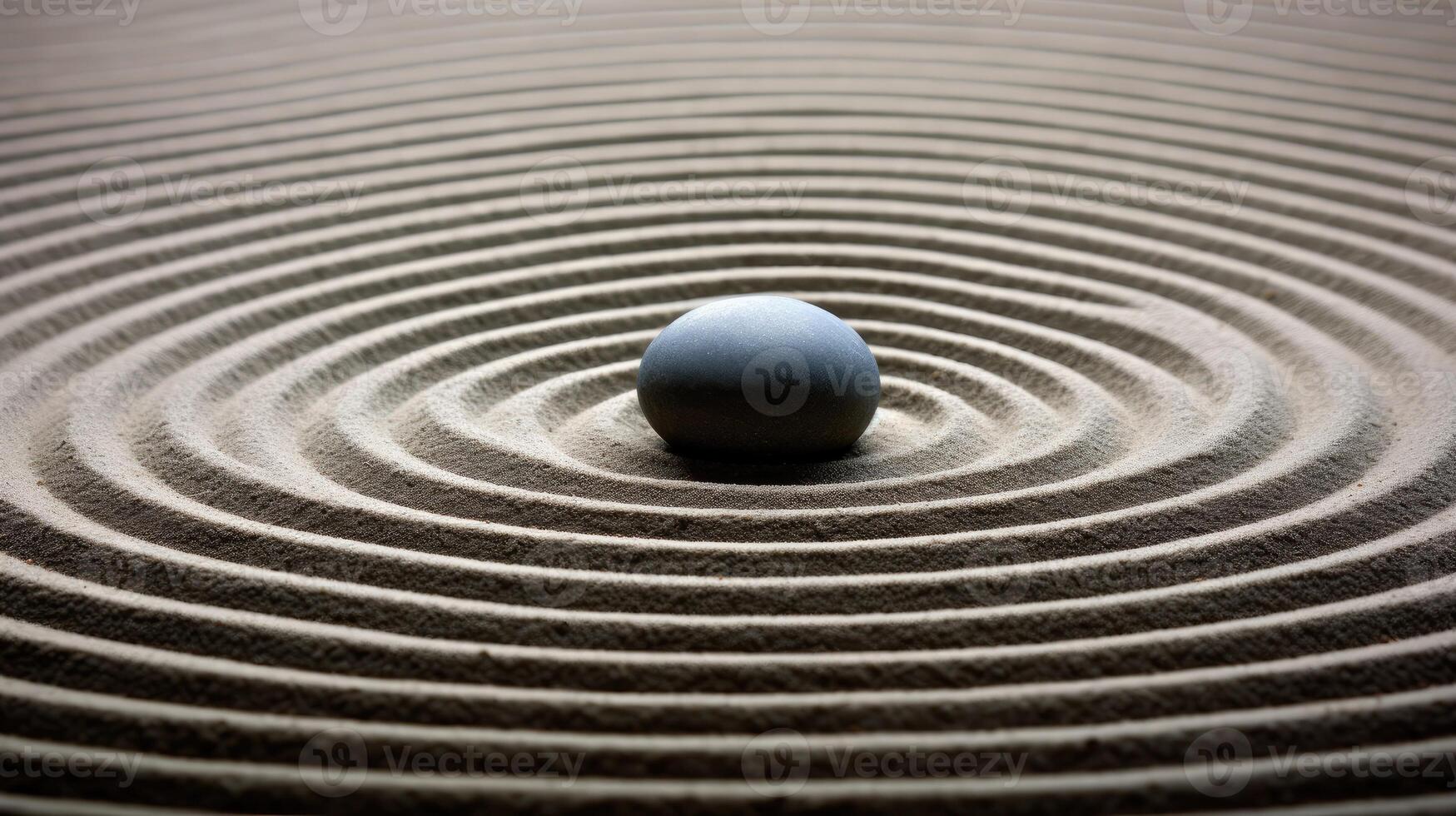 AI generated Immerse in the serenity of a Japanese Zen garden, where a round stone graces the meticulously raked sand. Ai Generated. photo