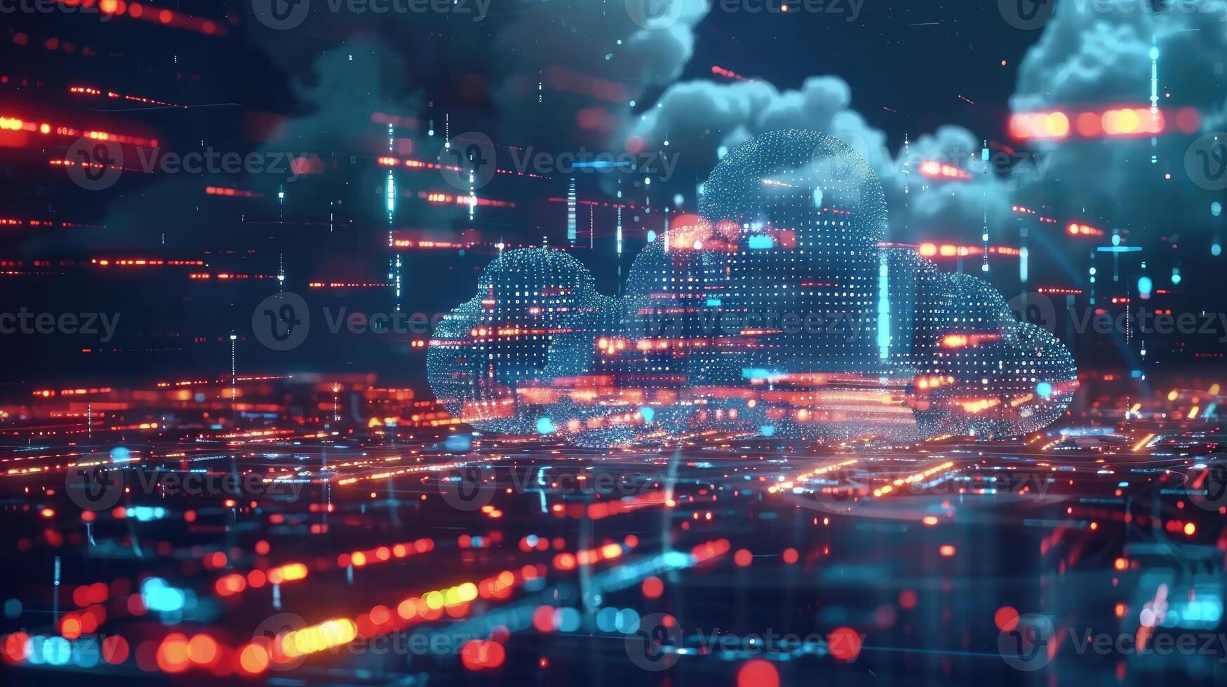 AI generated Futuristic cloud computing transfers big data over the internet, Ai Generated photo