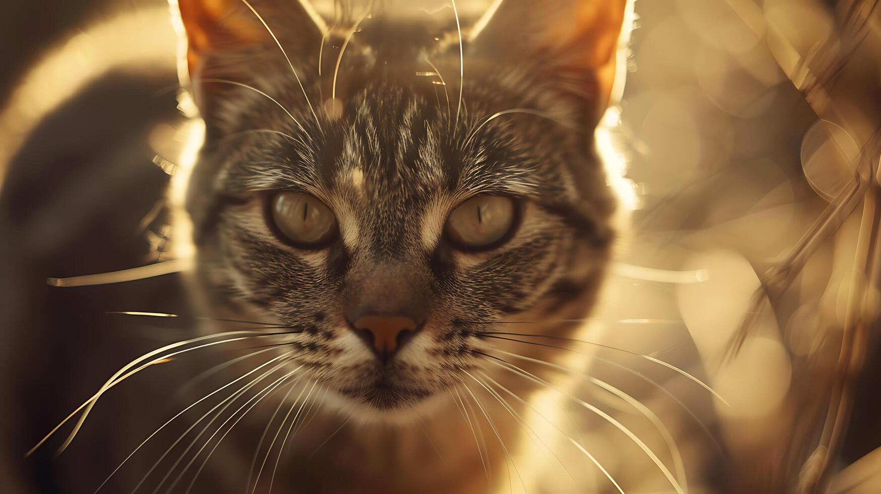 ai generado curioso gato asoma desde soleado vivo habitación capturado en de cerca foto