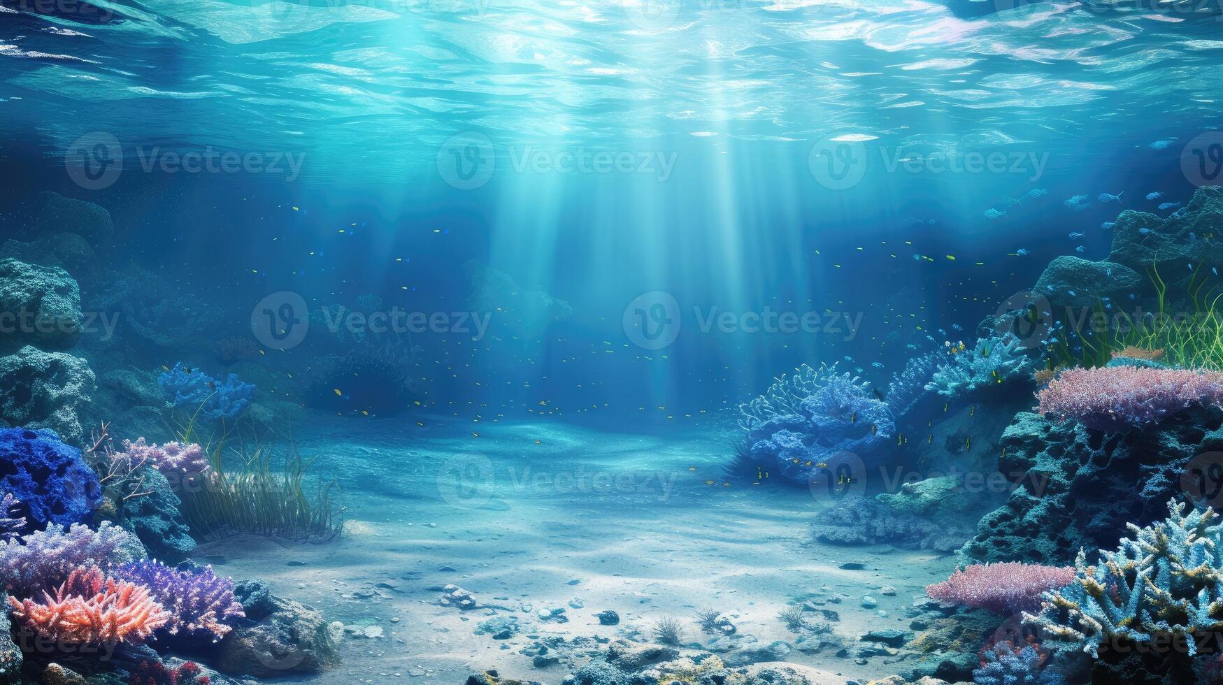 AI generated Underwater ocean landscape with clay coral reefs, creating a mesmerizing 3D background design. Ai Generated photo