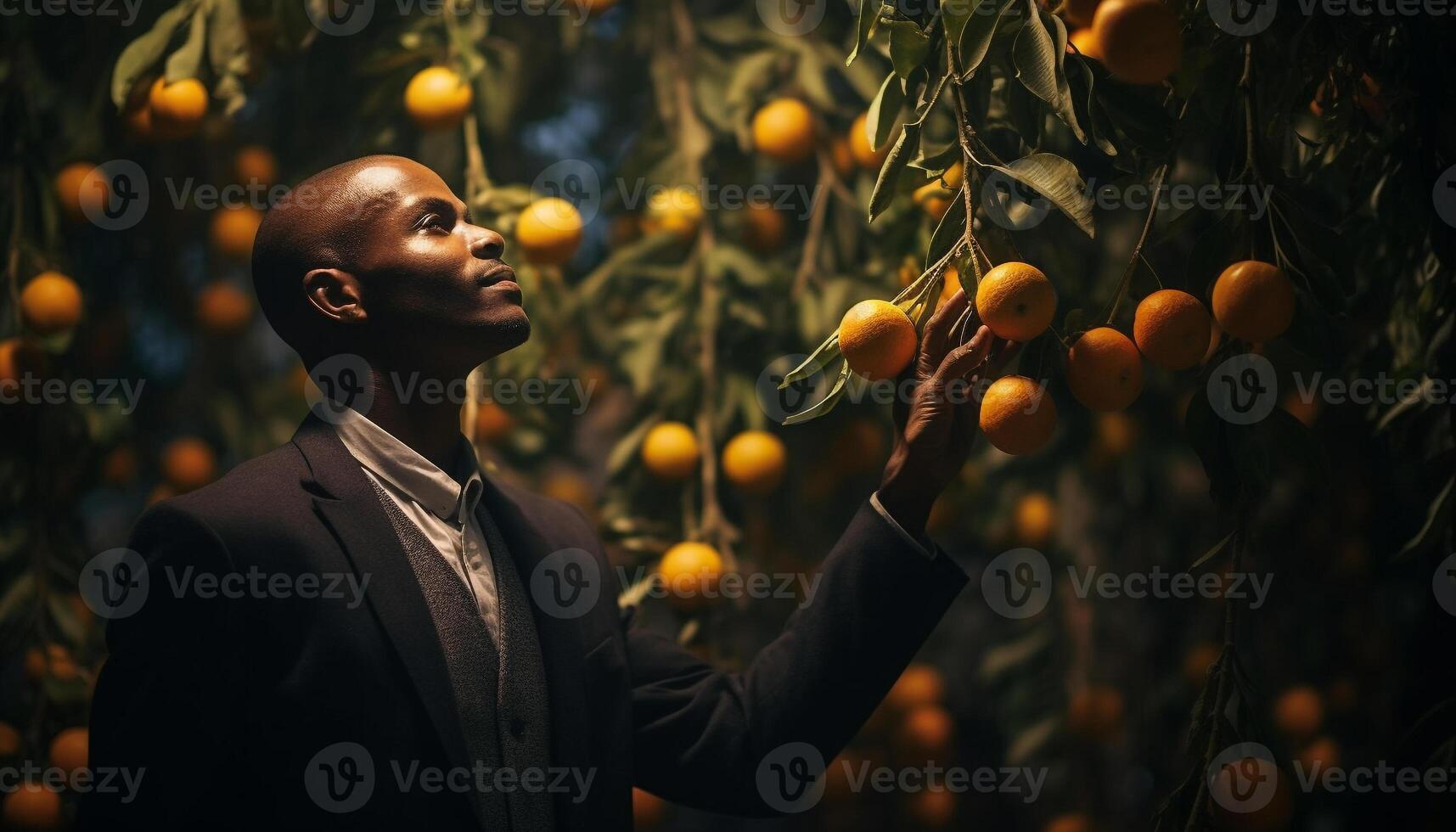 AI generated Successful businessman enjoying fresh fruit in autumn outdoors generated by AI photo